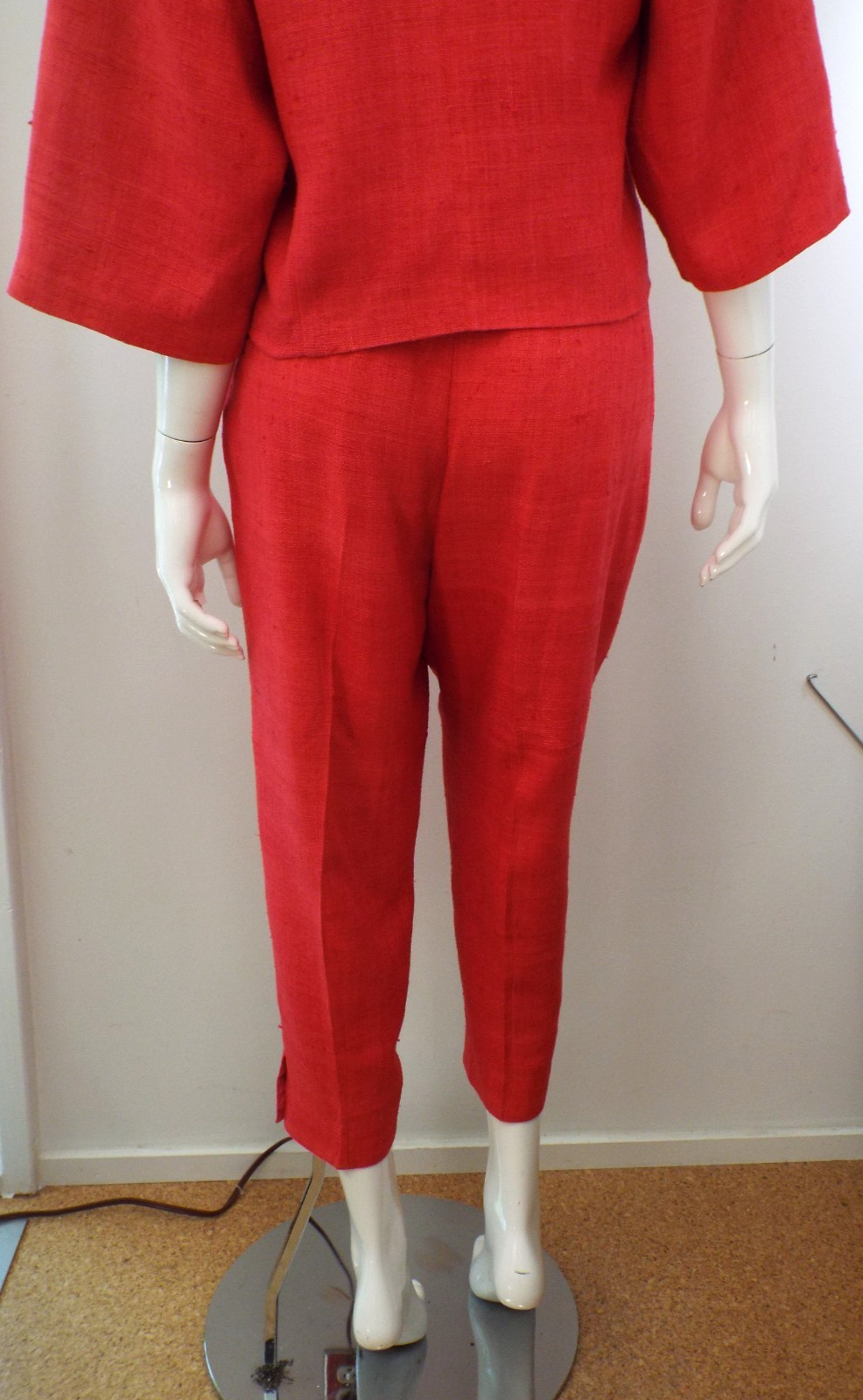 Vintage 1980s KENZO Red Silk Suit Cropped Blazer Jacket & Pleated Pants 38 Small