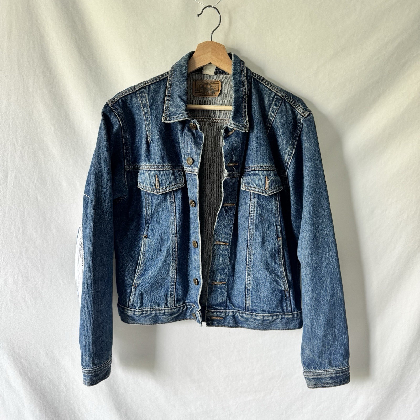 Vintage 80s Denim Jacket With White Fringe by Plain Pockets