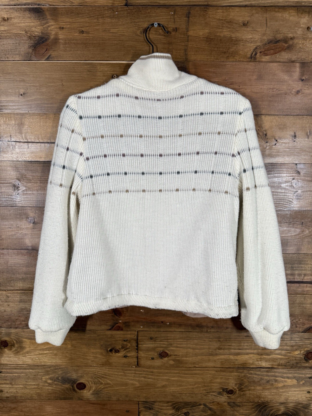Vintage Andy John’s Tan, Cream And White Revisble Sweater Bomber Jacket Small