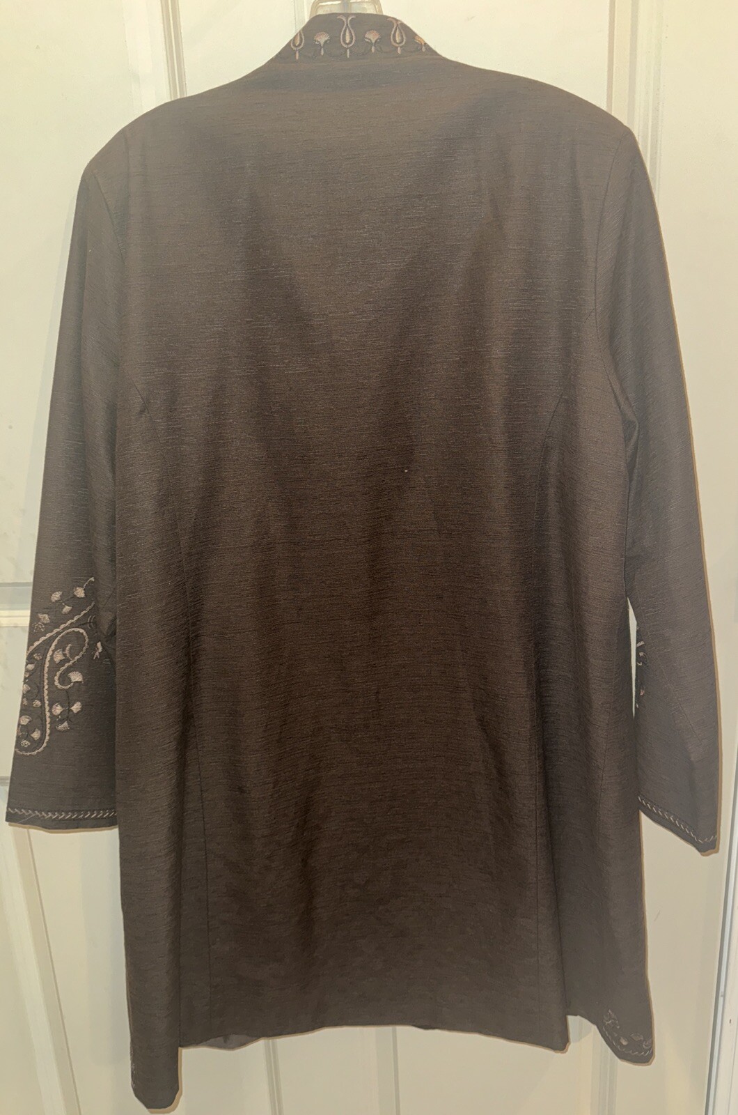 Silk Land Women’s 1X Silk/Rayon Embroidered/Beaded Brown Button Long Jacket Top