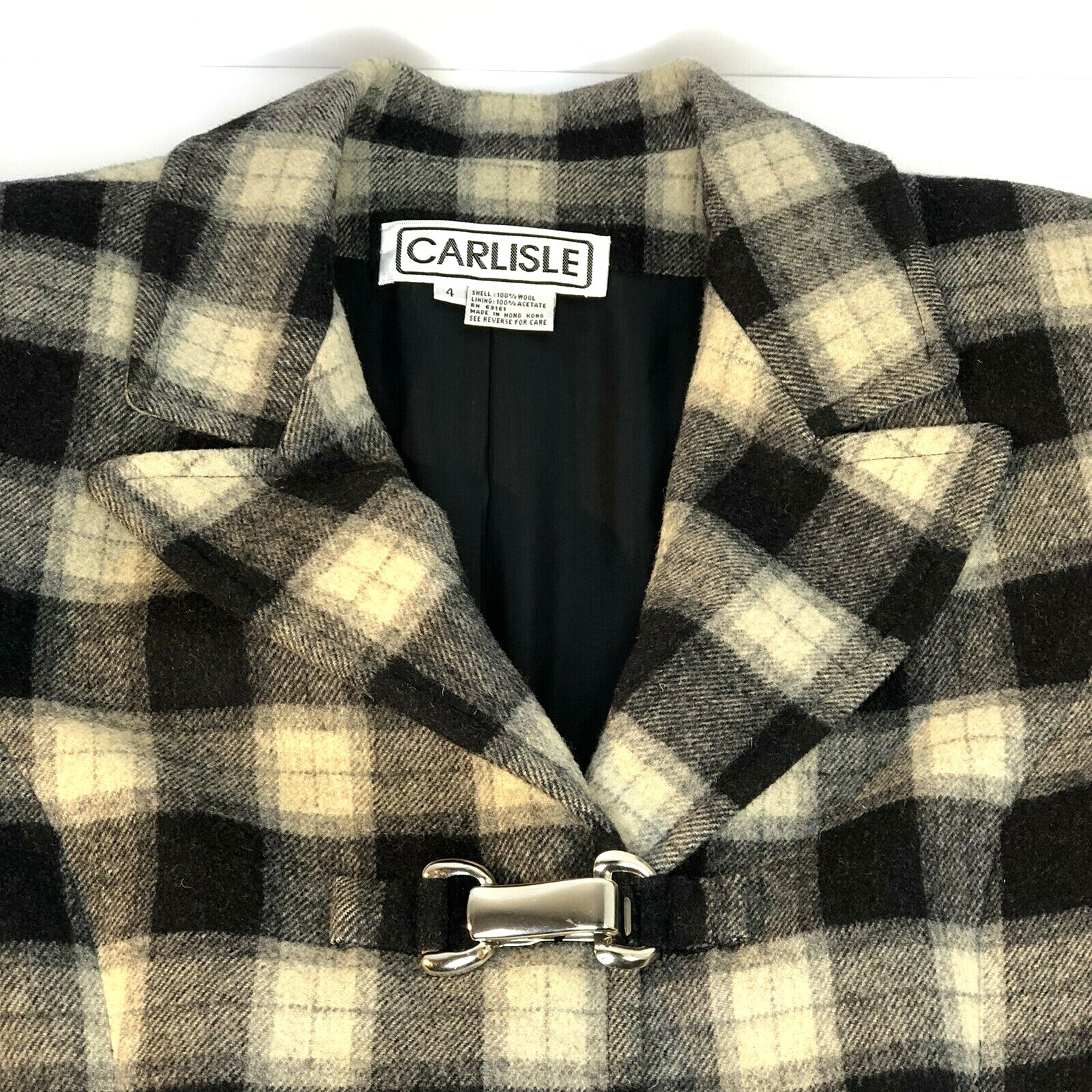 Vtg Carlisle Wool Plaid Blazer Yellow 90s Preppy Clueless Cher Style Toggle Sz 4