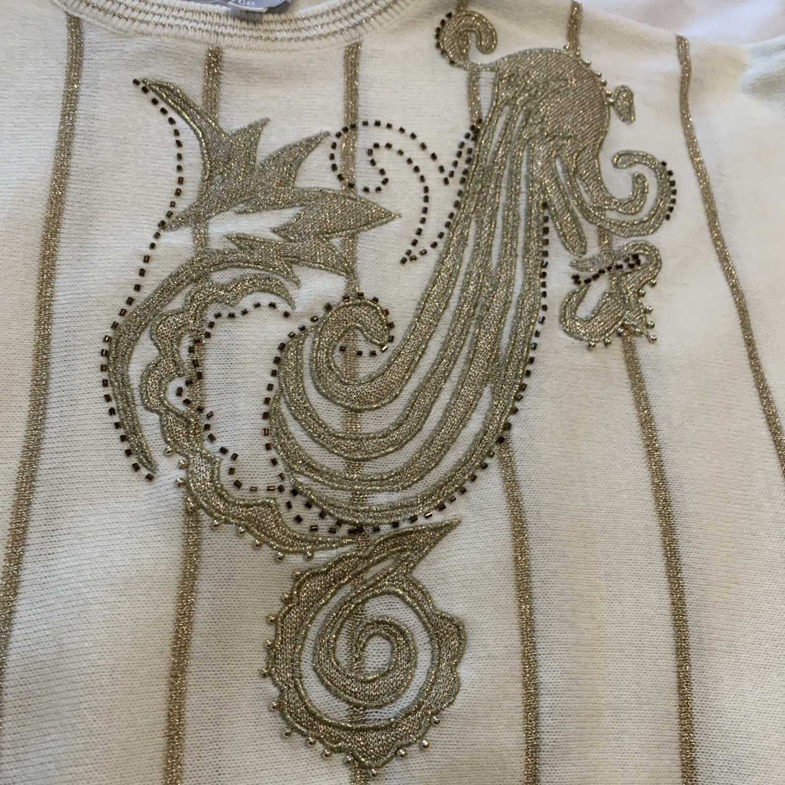 Regency Collection Christmas Vintage Beaded Sparkle Gold Shimmer Knit Sweater M