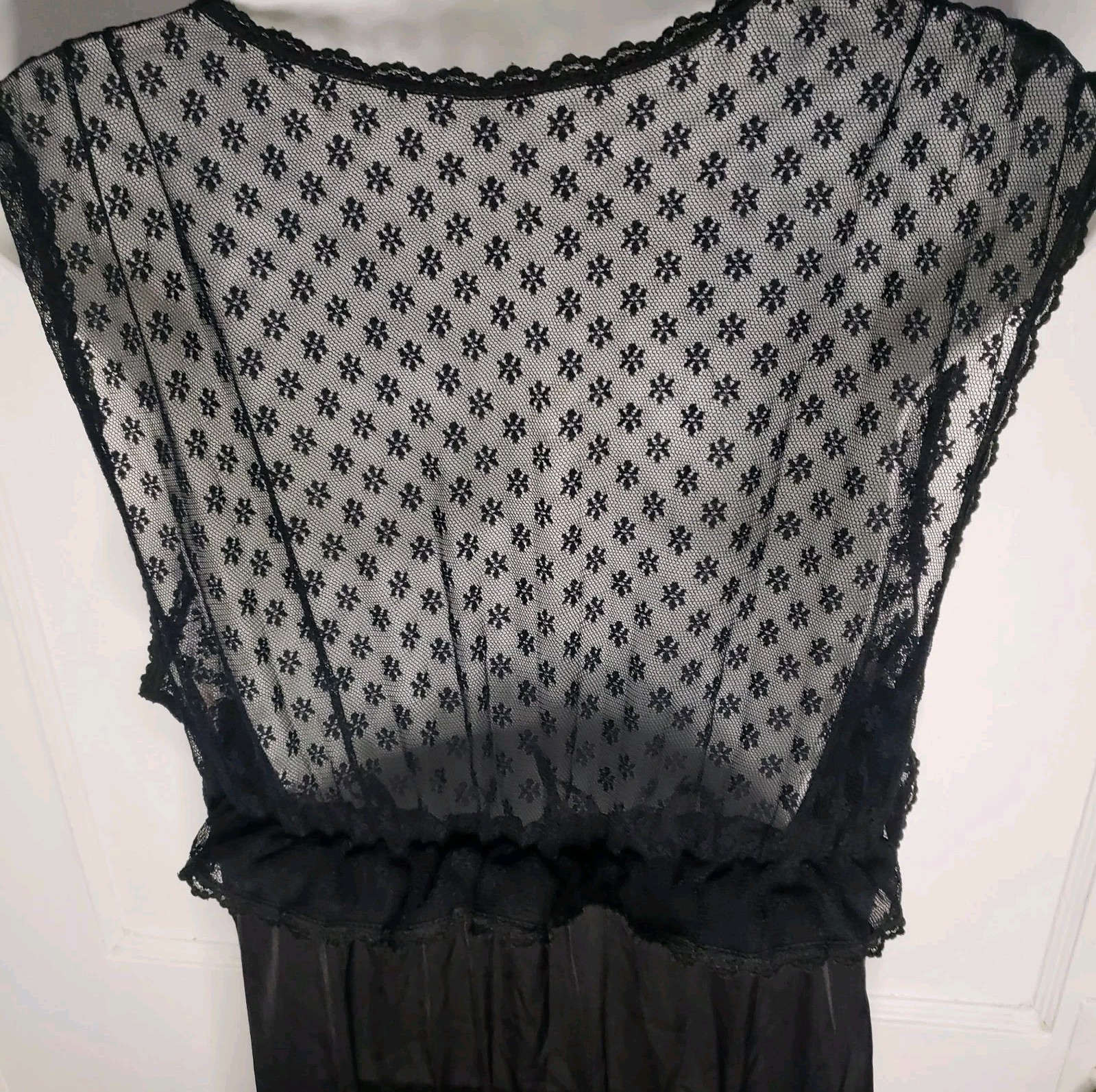 VTG Nightgown Goth LingerieLong Spotlight Lace Mid Century Size L Made USA