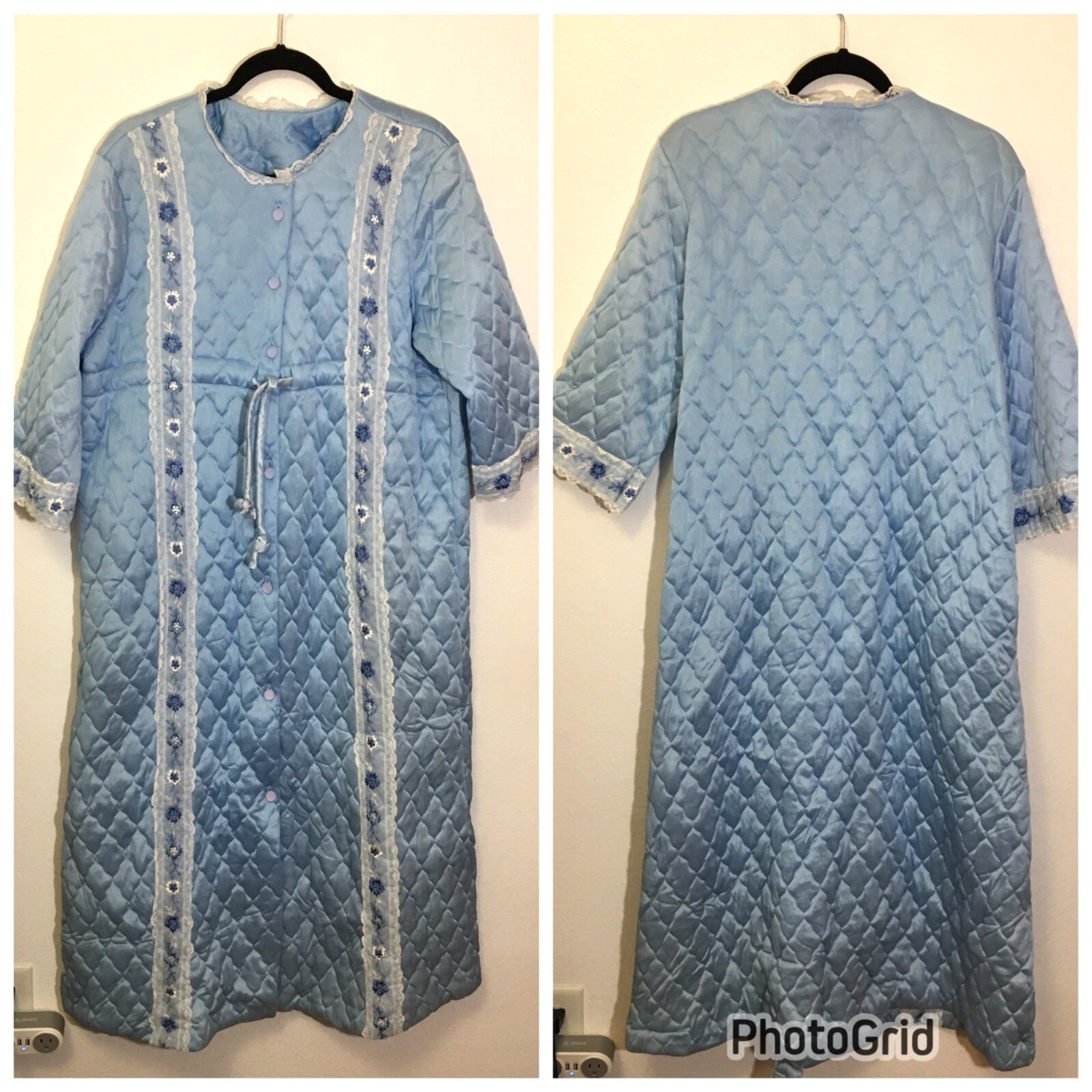 Vintage 60s 70s Light Quilted Long Robe Grannycore Coastal Grandma Lingerie (9)