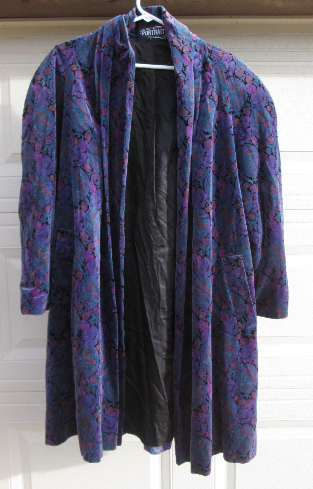 Portrait JL DeBall Velvet Opera Coat Purple Paisley Vintage 38 inches long