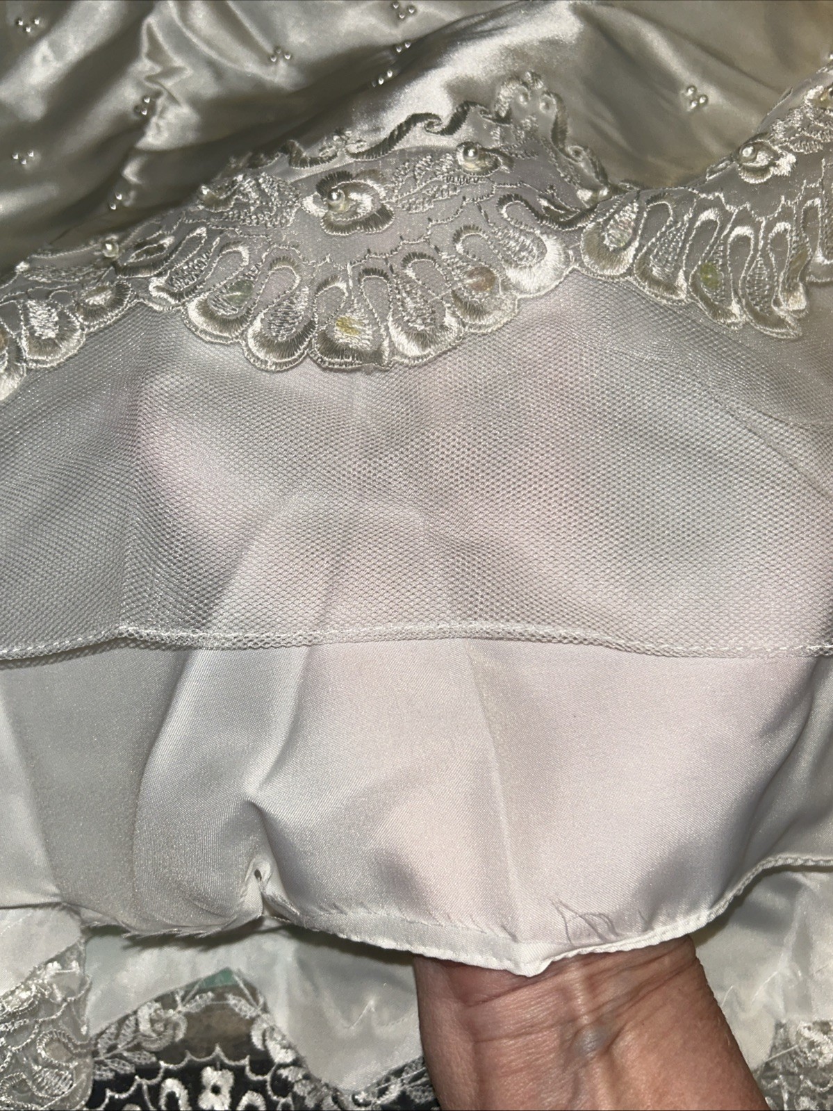 Vtg 80s Wedding Dress Beaded Puff Sleeve Bridal Gown Detachable Train Size 10