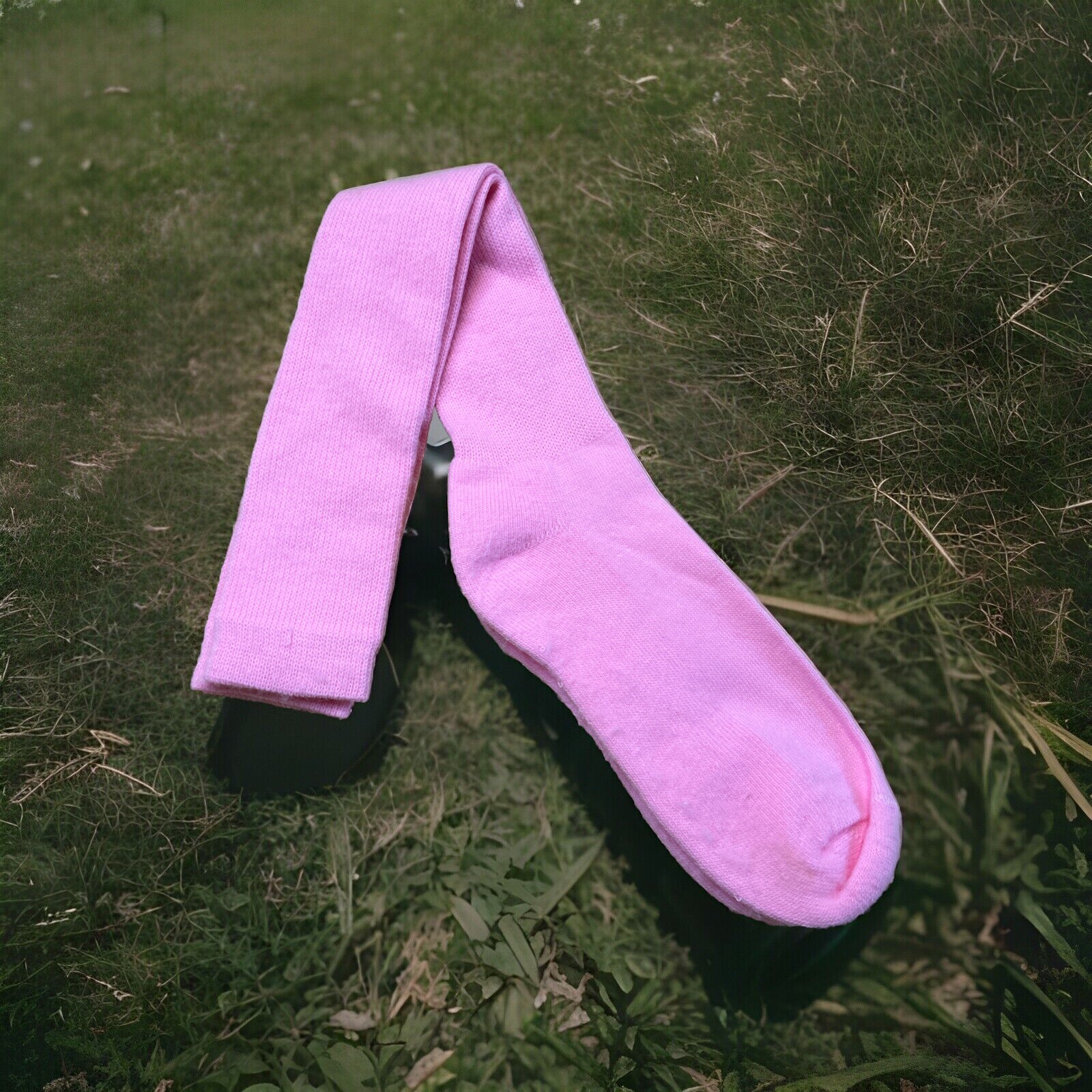 VTG Socks Crew Pink School Girl Knee High 80s 27″ NOS Acrylic Nylon Blend 10-13