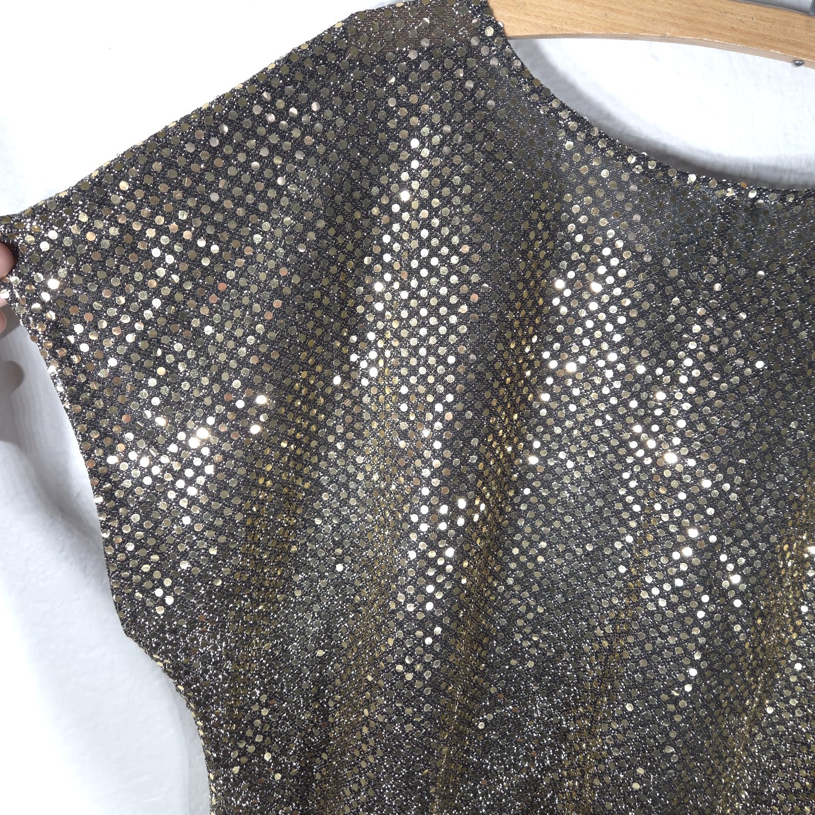 Vintage Joanna Sequin Sparkle Golden Top USA Size L Dolman Sleeves