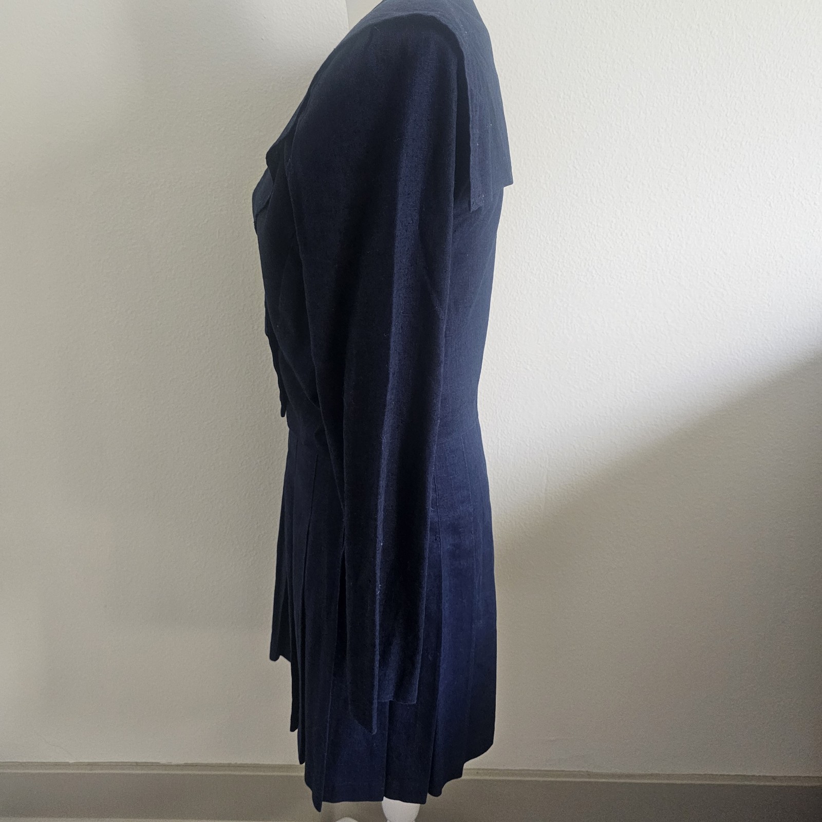Vintage 90s Clothes Circuit Linen Cotton Blend Navy Blue Blazer Skirt Set Medium