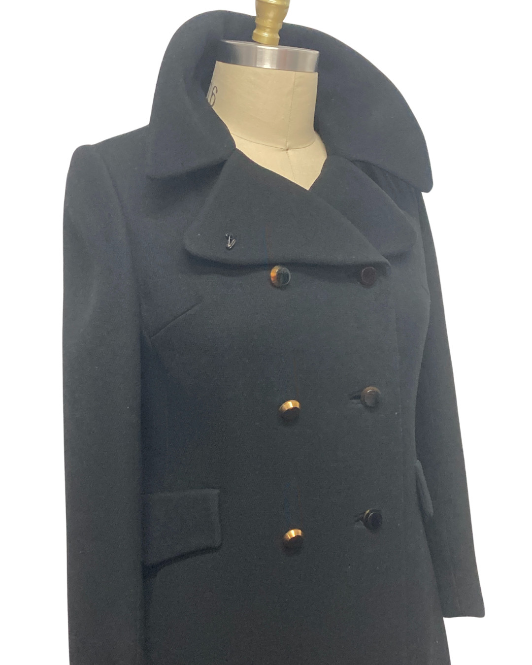 Vintage 1960s Women’s Black Wool Trench Coat | 1960s Black Coat
