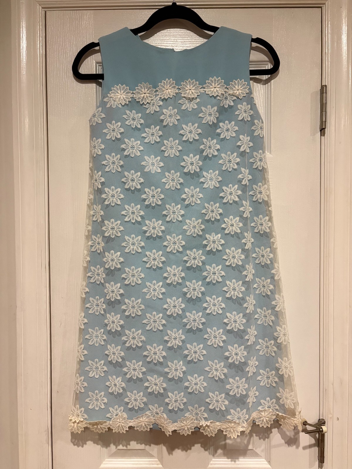 Vtg Women’s Light Blue /Lace Cocktail Formal Prom Dress 1960s Small
