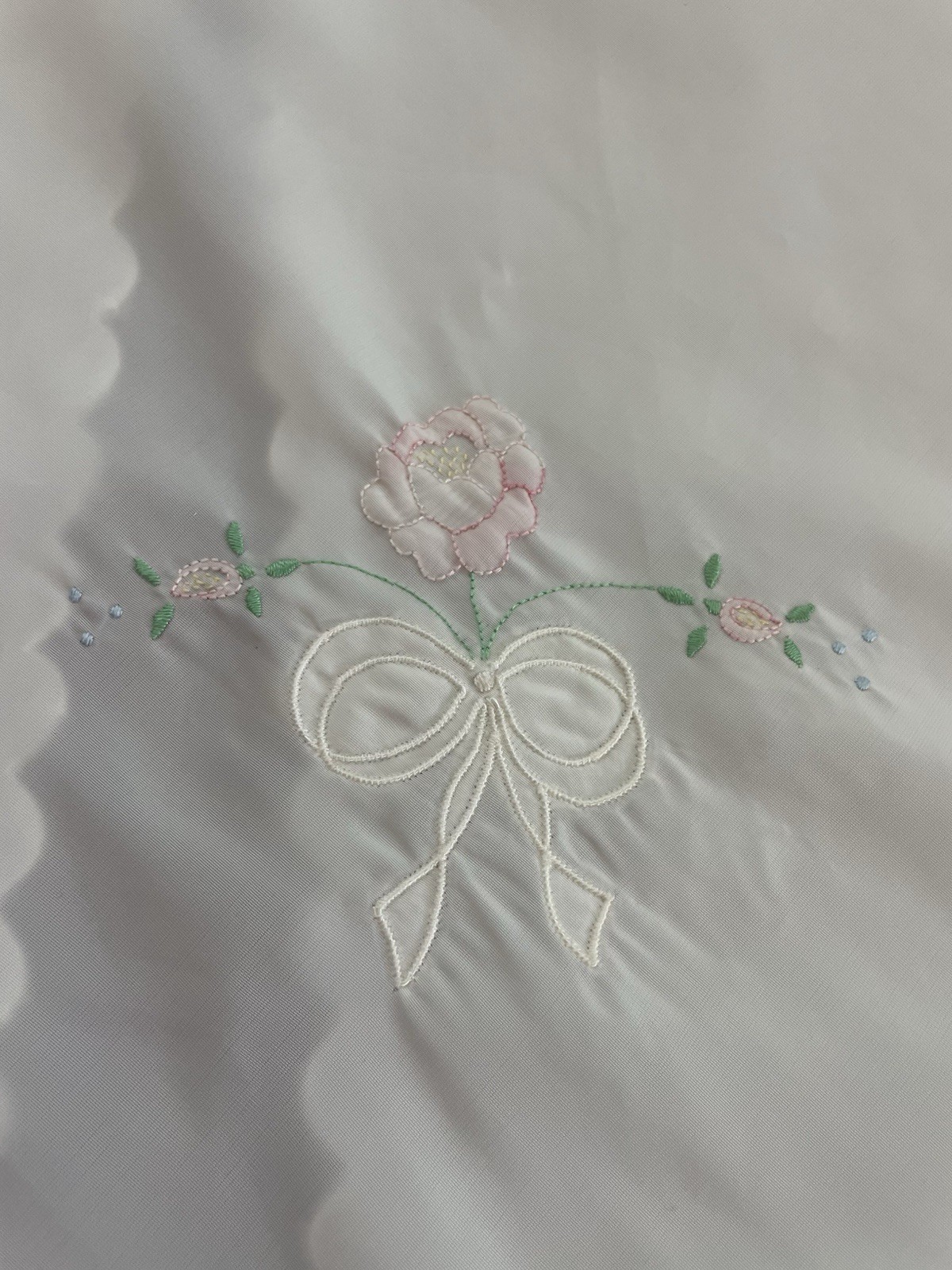 Vintage 1970’s Chevette Long Slip White Hand Embroidery Floral Women Large Flaw