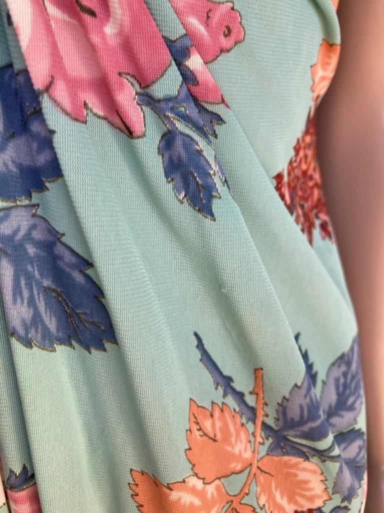 Corky Craig California Dress Vtg 1960s Caplet Shawl Collar Aqua Rose Paisley