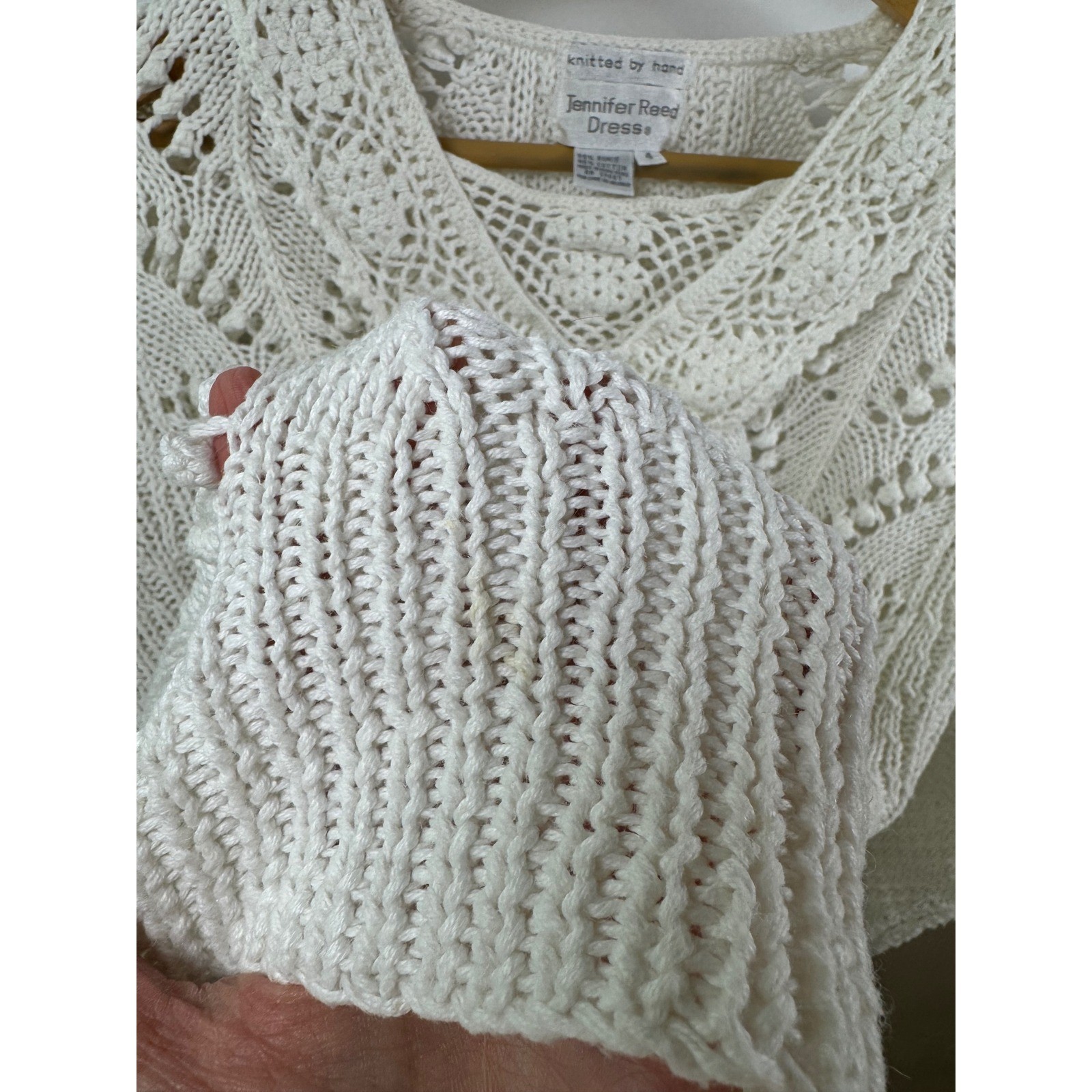 Jennifer Reed Dress Vintage Hand Knitted Cream Ramie Cotton Pointelle Sweater 4
