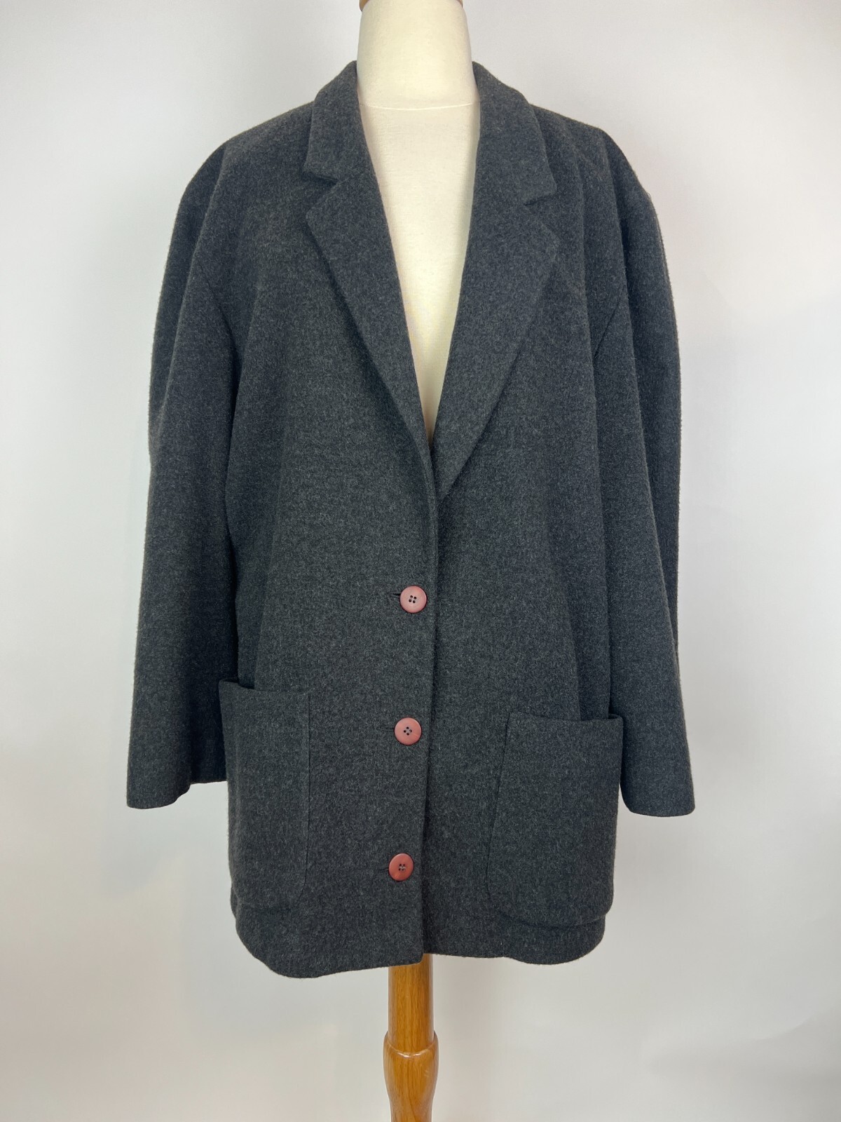 Vintage Henri Bendel 100% Cashmere Jacket Pea Coat Gray Winter Blazer 10 Large