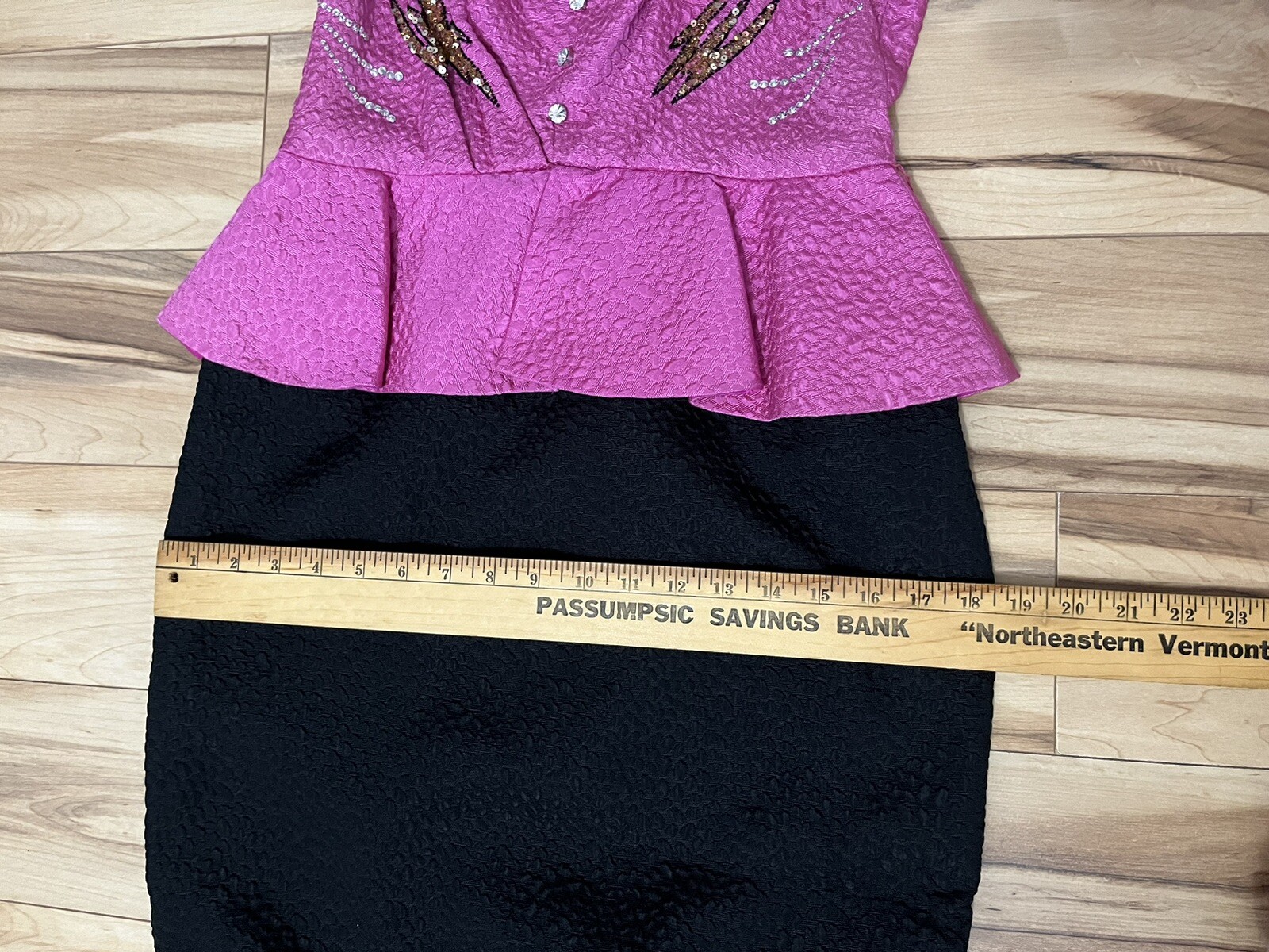 Vintage Ted Lapidus Couture Paris Hot Pink & Black Beaded Dress Peplum 4/6 Glam