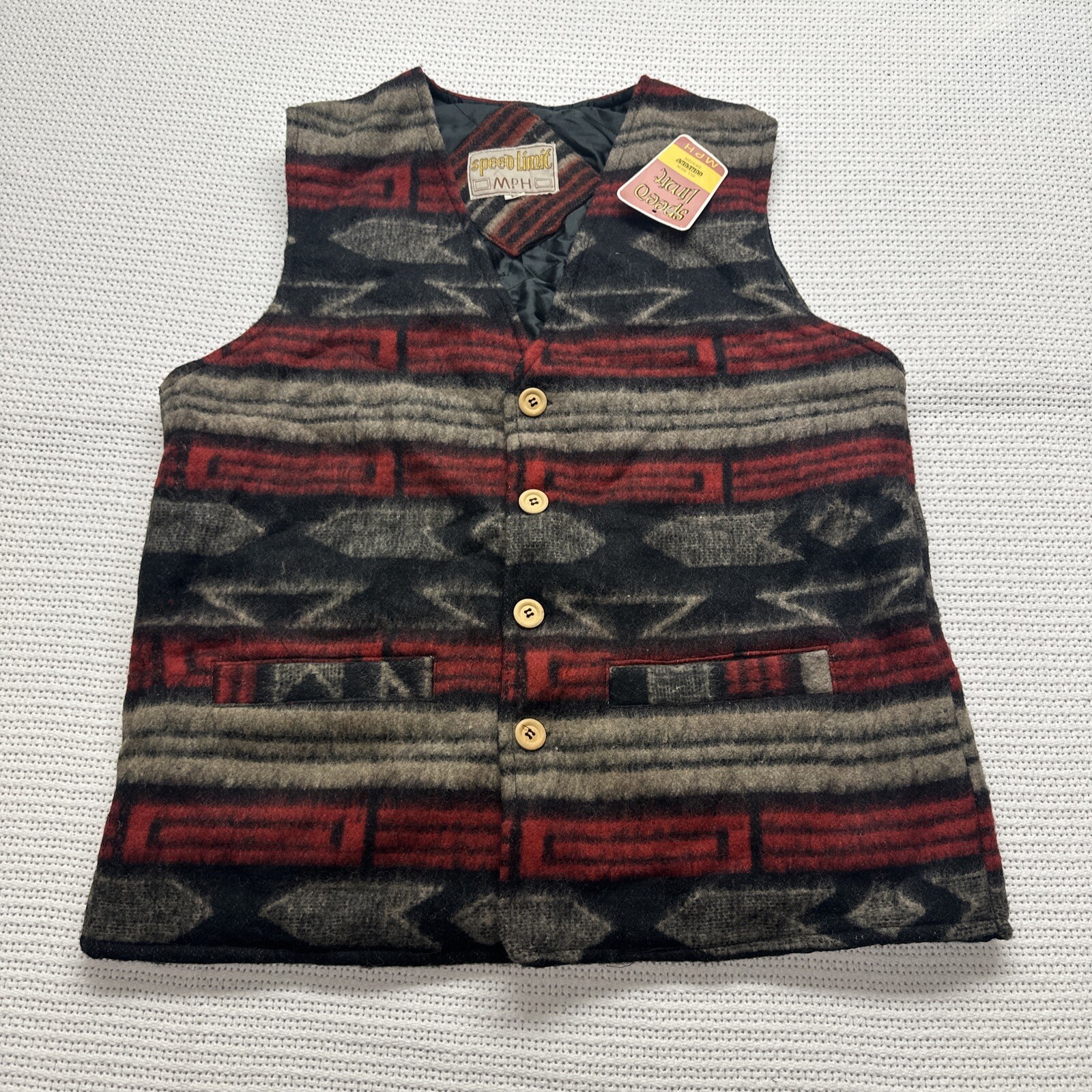 NWT Vintage Speed Limit MPH Aztec Wool Blend Quilted Lined Vest Southwest Desert
