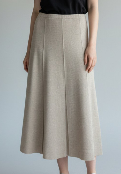 Midi Skirt Womens 12 Vintage 70s A-Line Knit Mod Cream Dacron