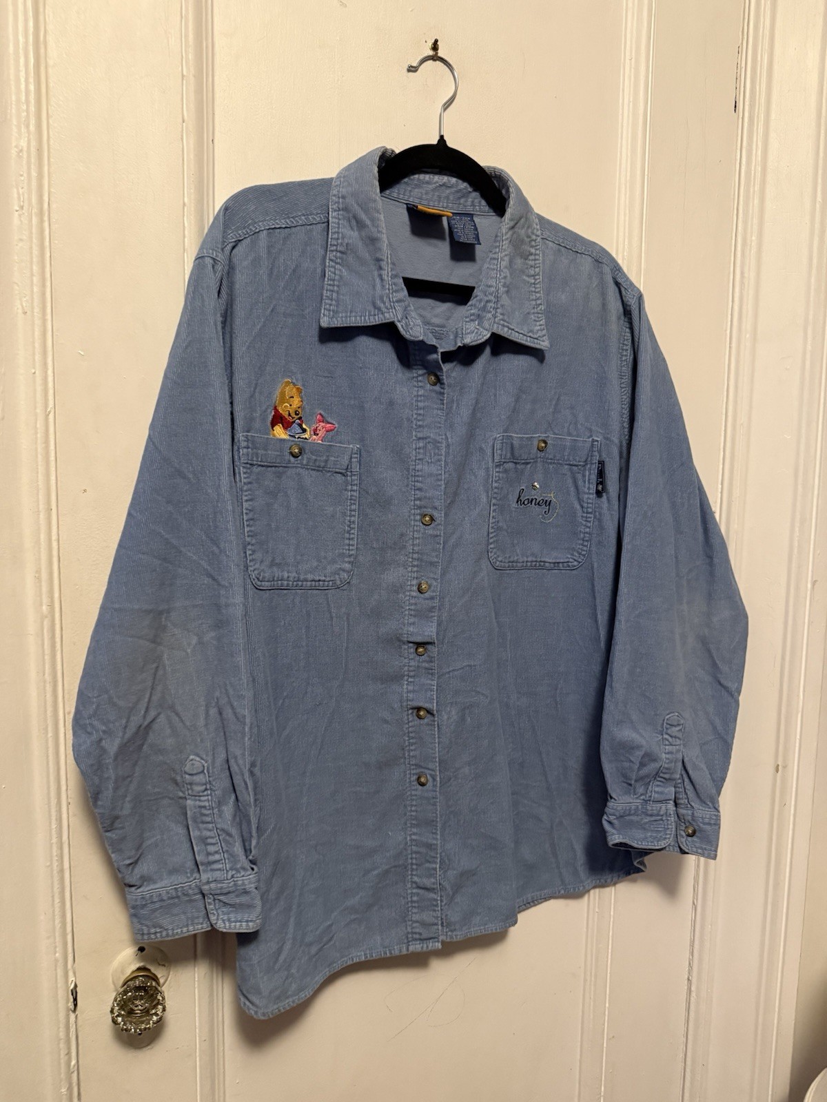 Vintage Baby Blue Disney Pooh Women’s Corduroy Botton Up Size 26/28W Plus size