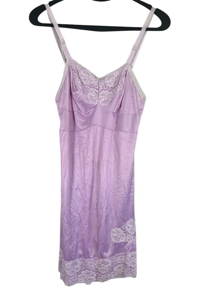 Vintage Floral Lace Slip Lingerie Purple Babydoll Pin Up Sexy Feminine 60s 70s