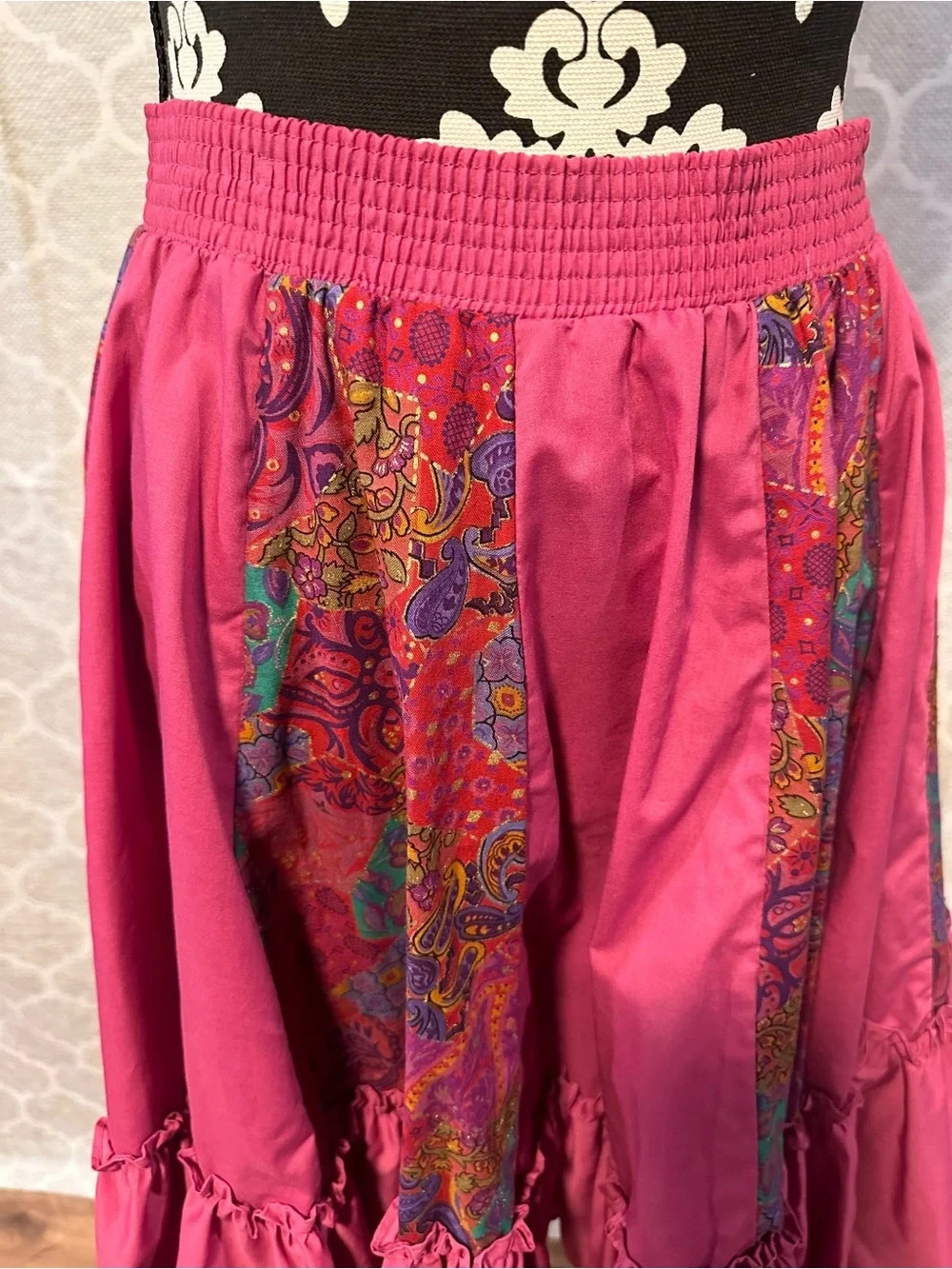 Vtg Malco Modes Magenta Paisley Tiered western/prairie Skirt size S
