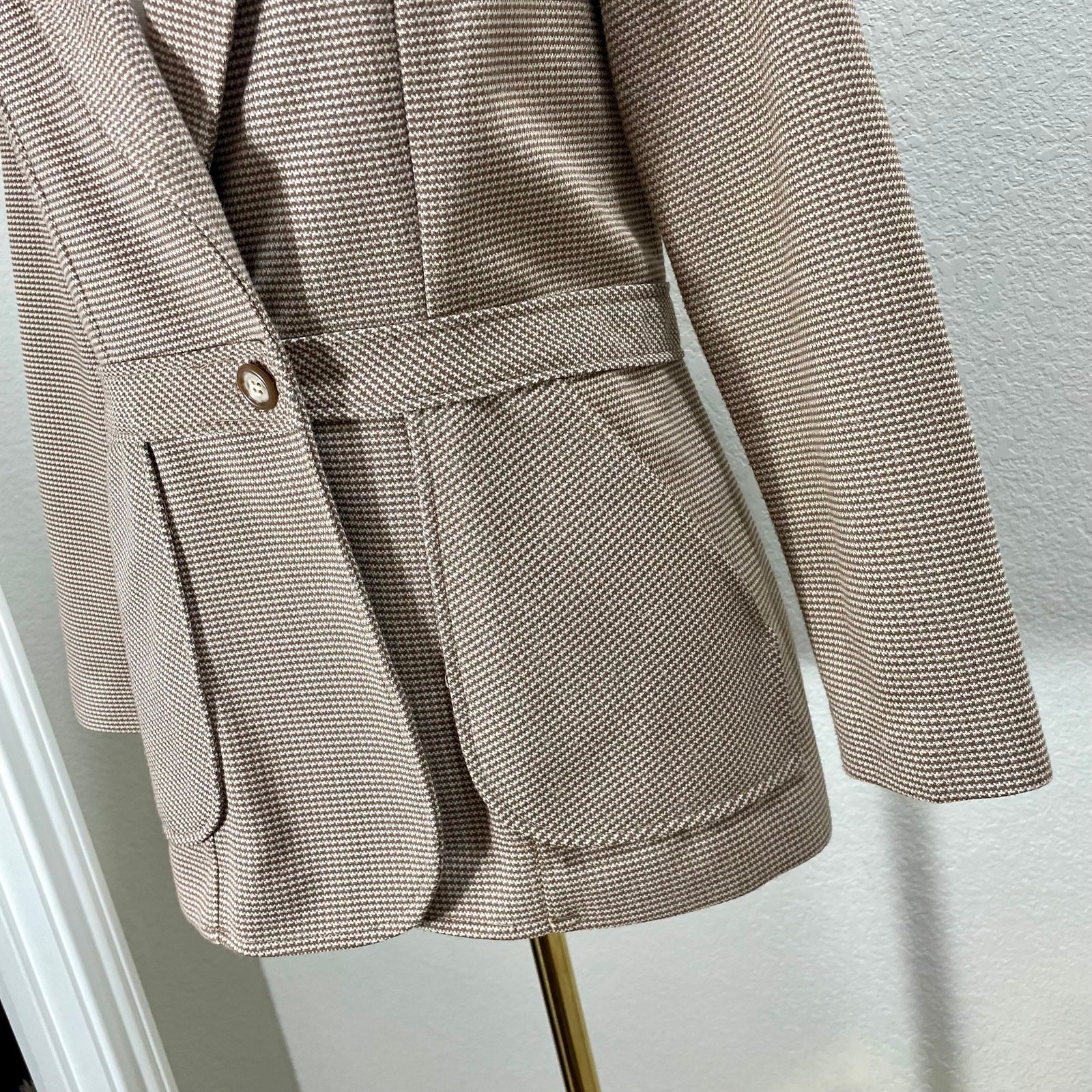 Charming Vintage 1970s Zio Brown Plaid Blazer Jacket Textured Knit Grandpa