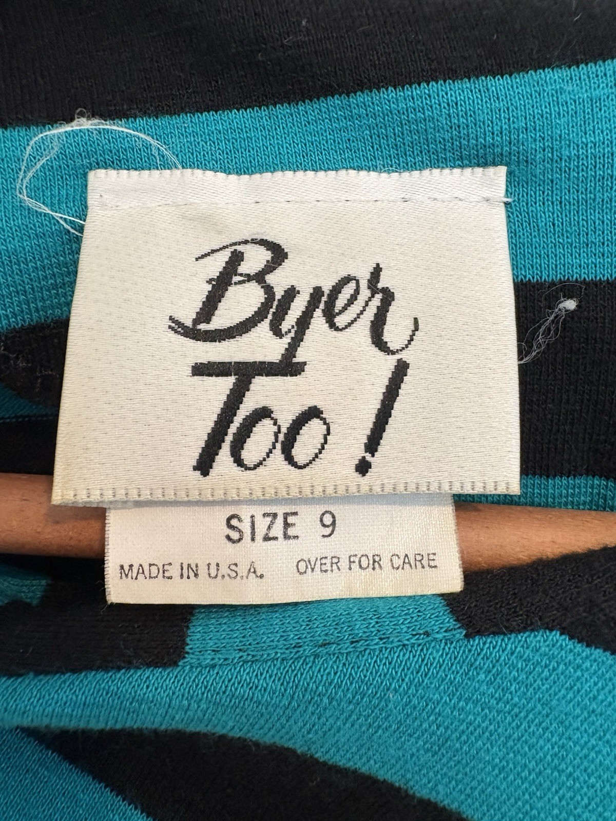 Byer Too Knit Dress Vintage 80s Black Turquoise Diagonal Stripe Sz 9 10