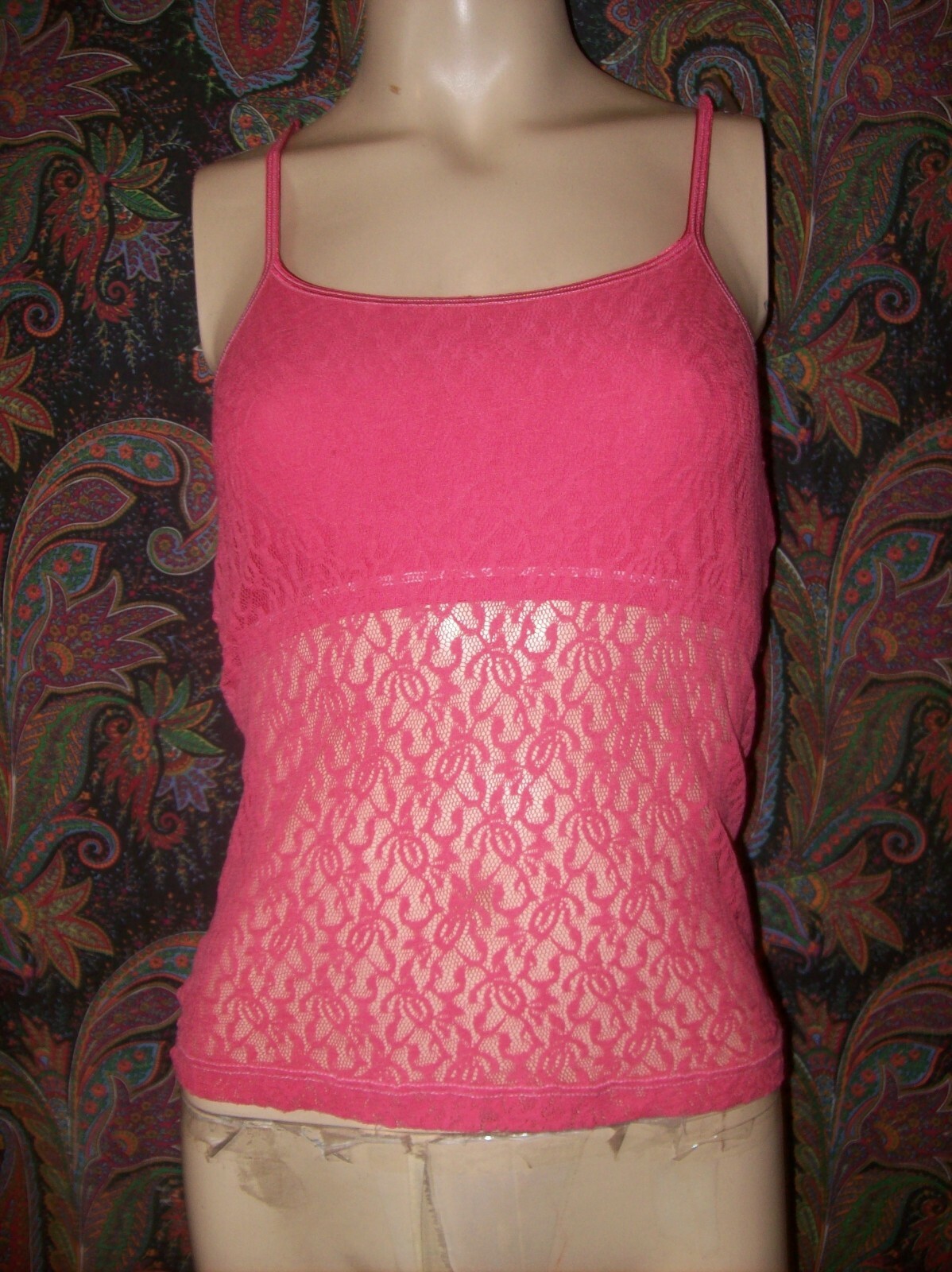 Vintage St.Eve Pink Sheer Knit Lace Shelf Bra Camisole Lingerie M
