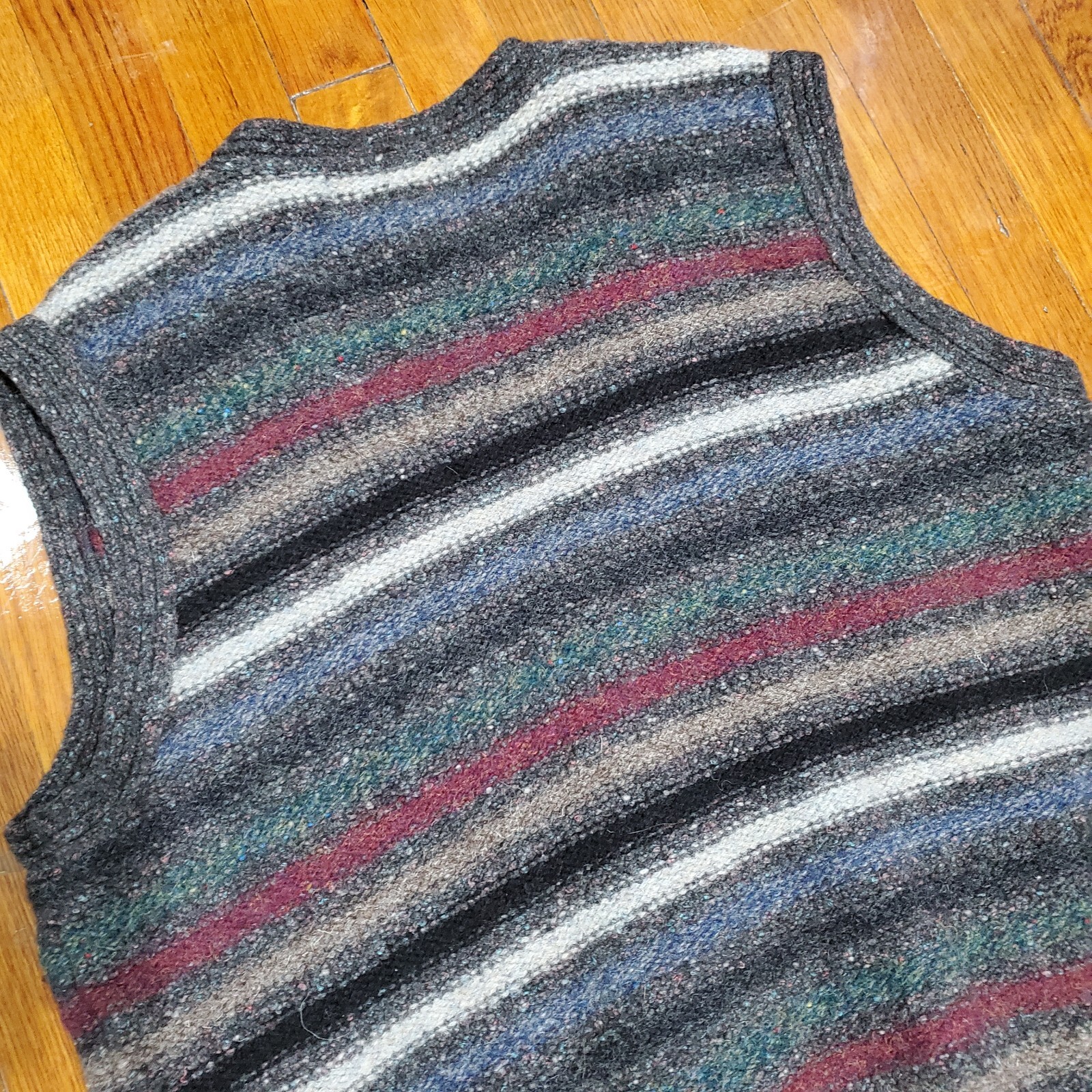 VTG Les Copains Sportswear Striped Oversized Wool Silk Cardigan Vest Sz 52 Rare
