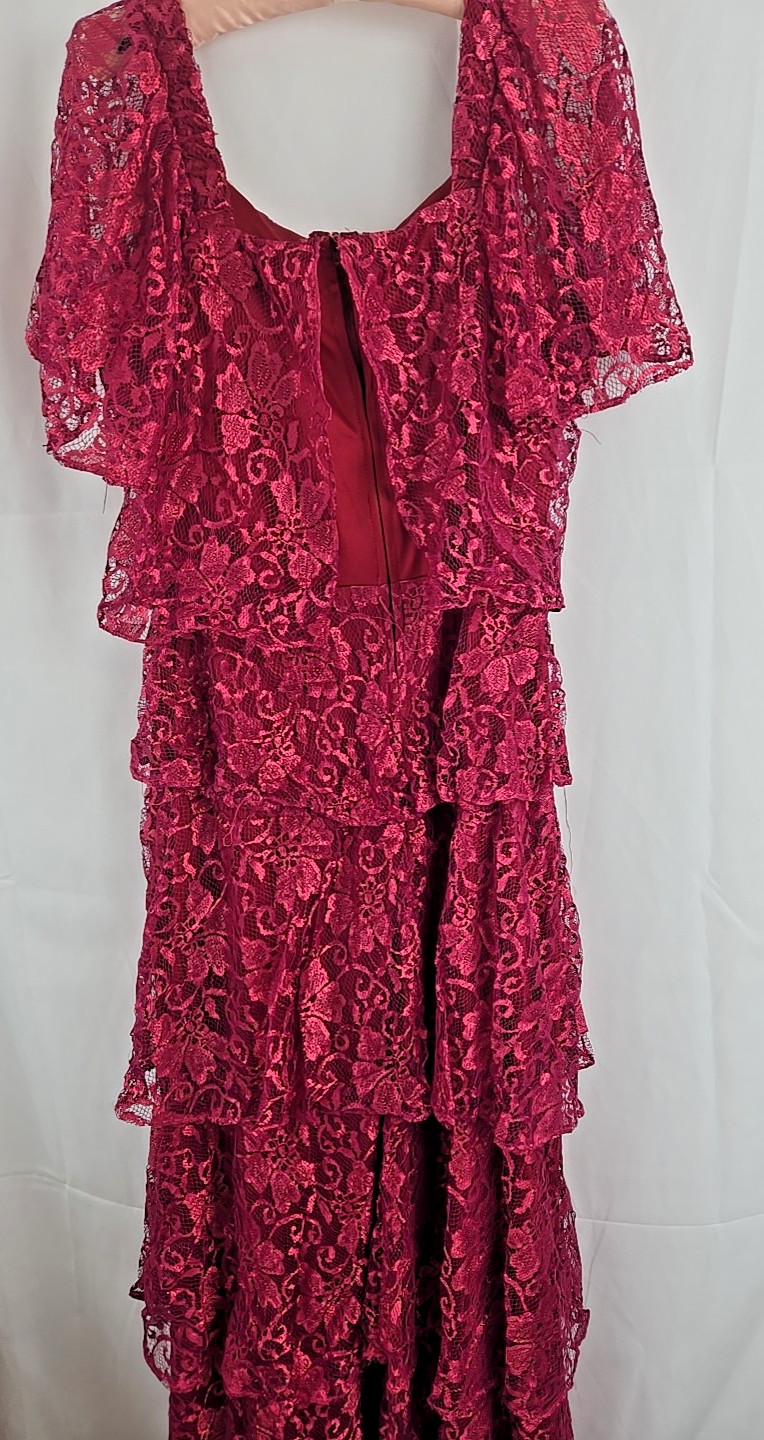 Mister Jay Vintage Dress Sz 14 Short Sleeve Maxi Layers of Lace in Fuchsia Pink