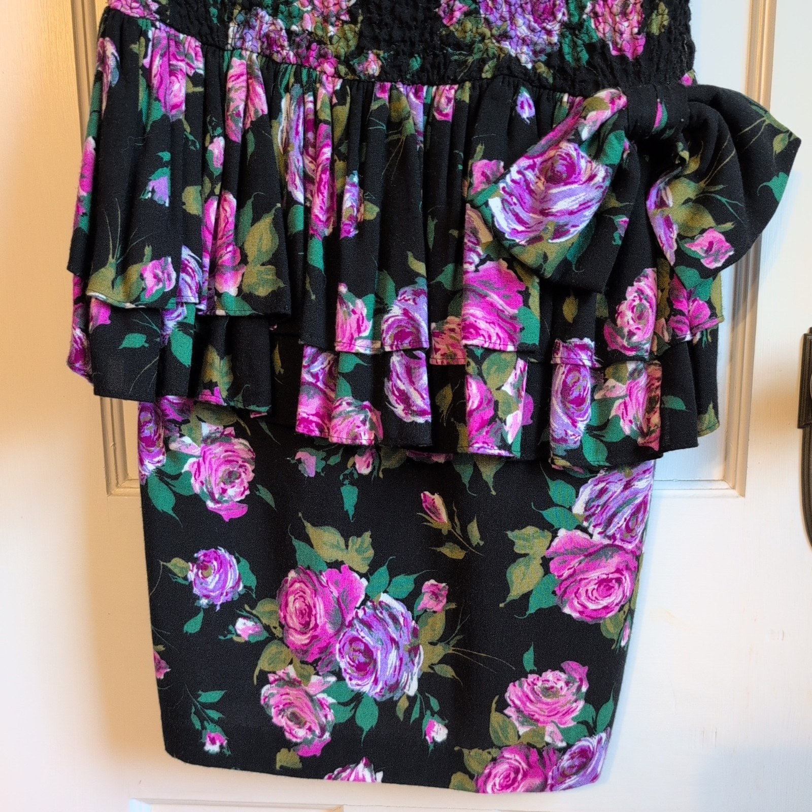 VTG Expo 90s Dress Women 2 Romance Floral Cottagecore Smocked Puff Sleeve Ruffle
