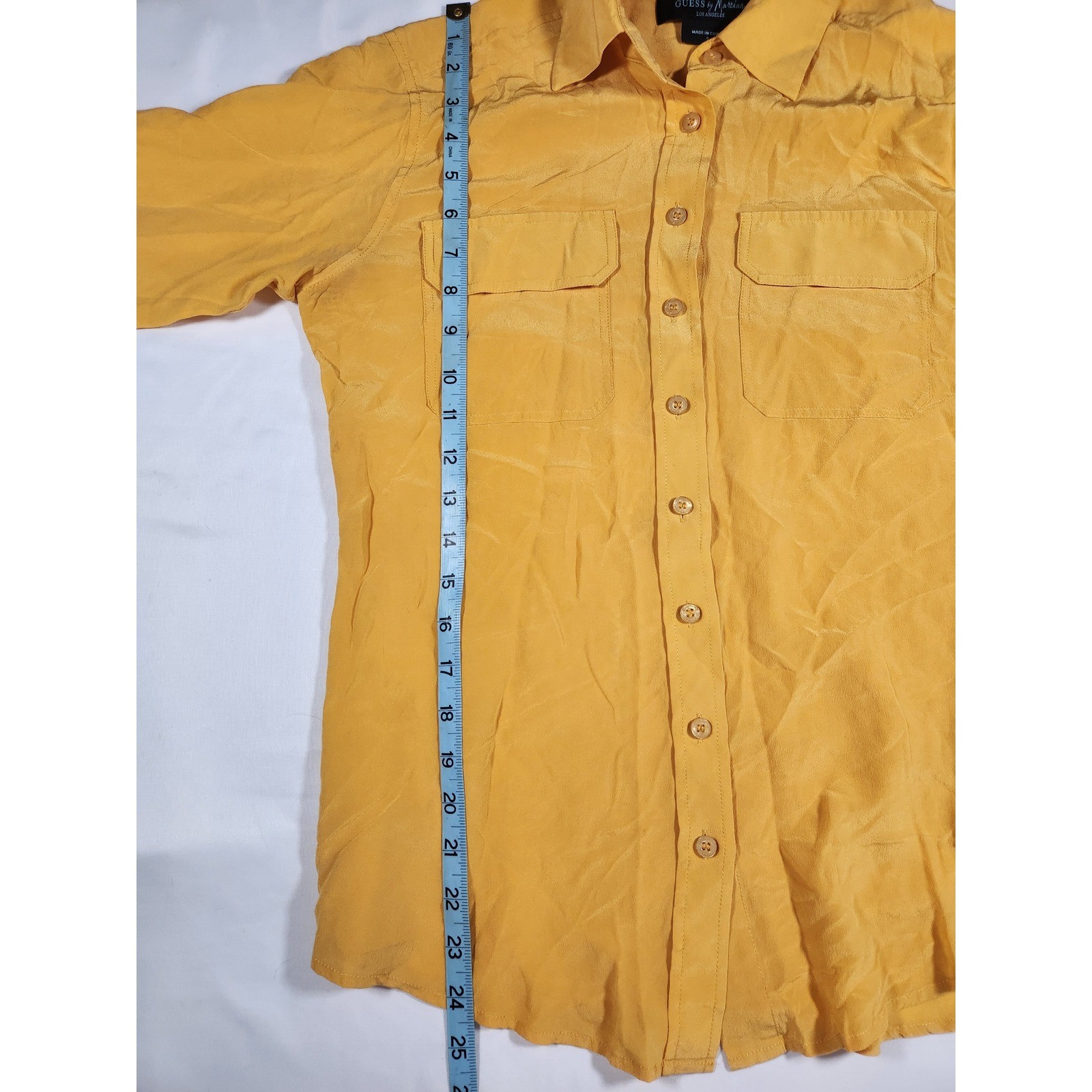 VTG Guess by Marciano Mustard Yellow Silk Long Sleeve Blouse Size Small