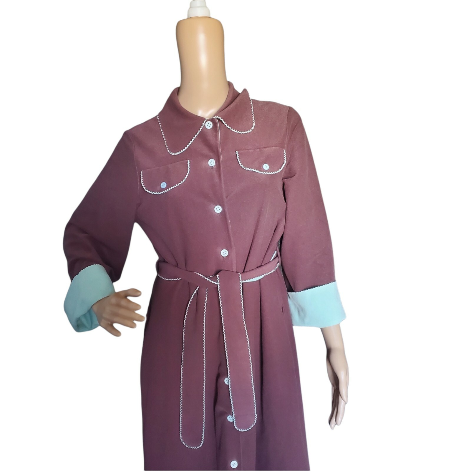 Vintage 70s Vasarette Brown & Blue Fleece Bathrobe Dressing Gown