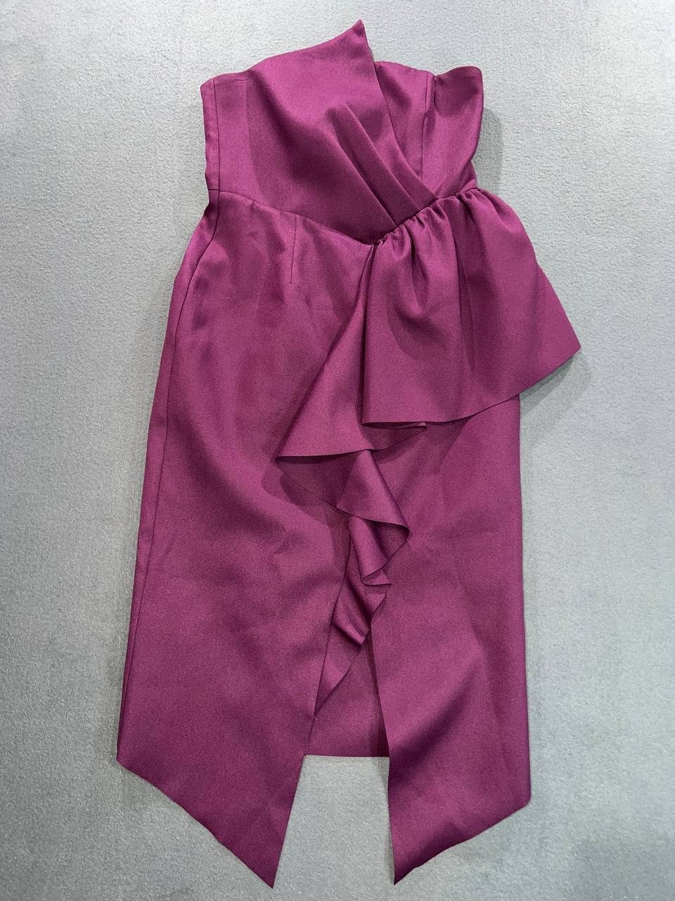 Elliatt Reception Cascade Ruffle Strapless plum prom wedding Dress sz L A008654