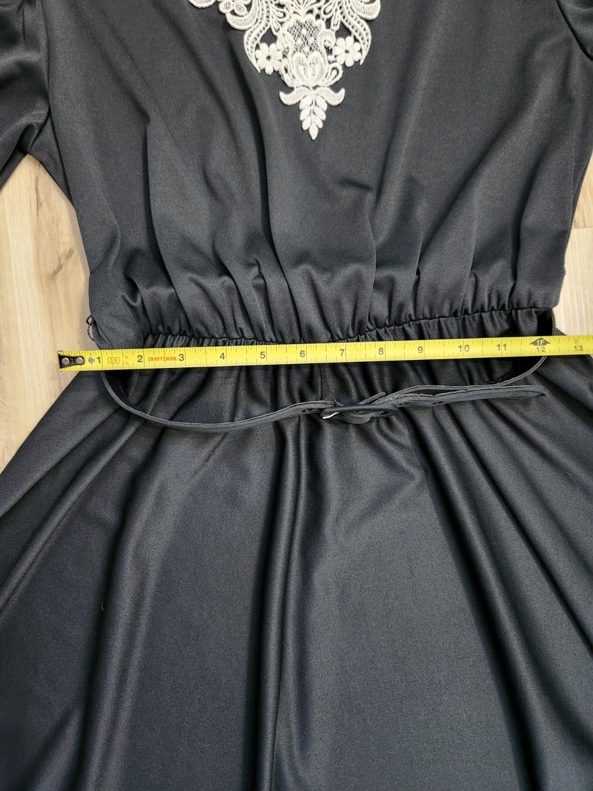 Vtg 80s 40s Whirlaway Frocks Black White Lace Collar Midi Dress Twirl Belted 6 P