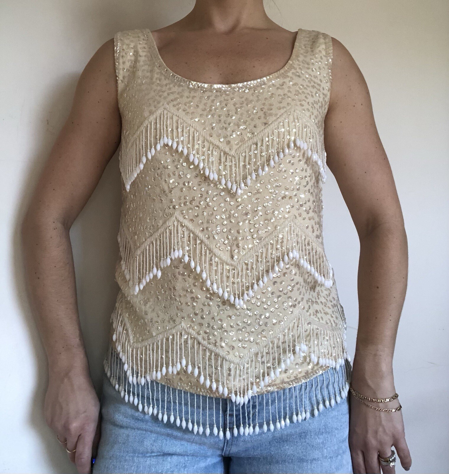 Vintage 60s Art Deco Sequin Top Beaded Tassels Ornate Work Of Art Elegance