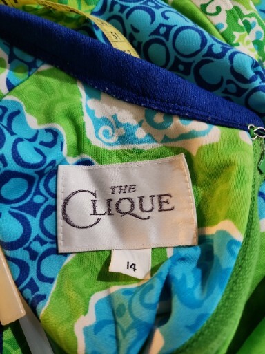 The Clique 1970s Blue Green Tones Abstract Print Long Sleeve Boho Maxi Dress 14
