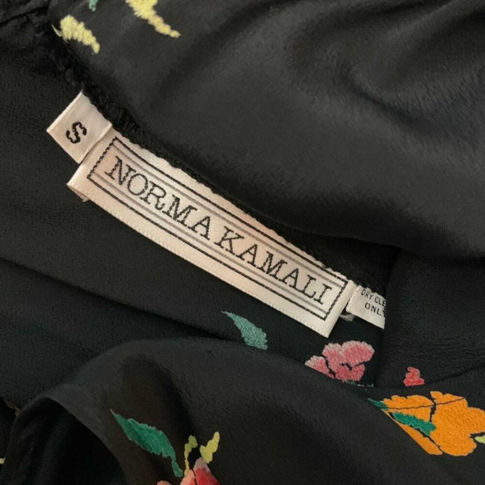 Vintage 80’s Norma Kamali Designer black floral racer back tank maxi midi dress