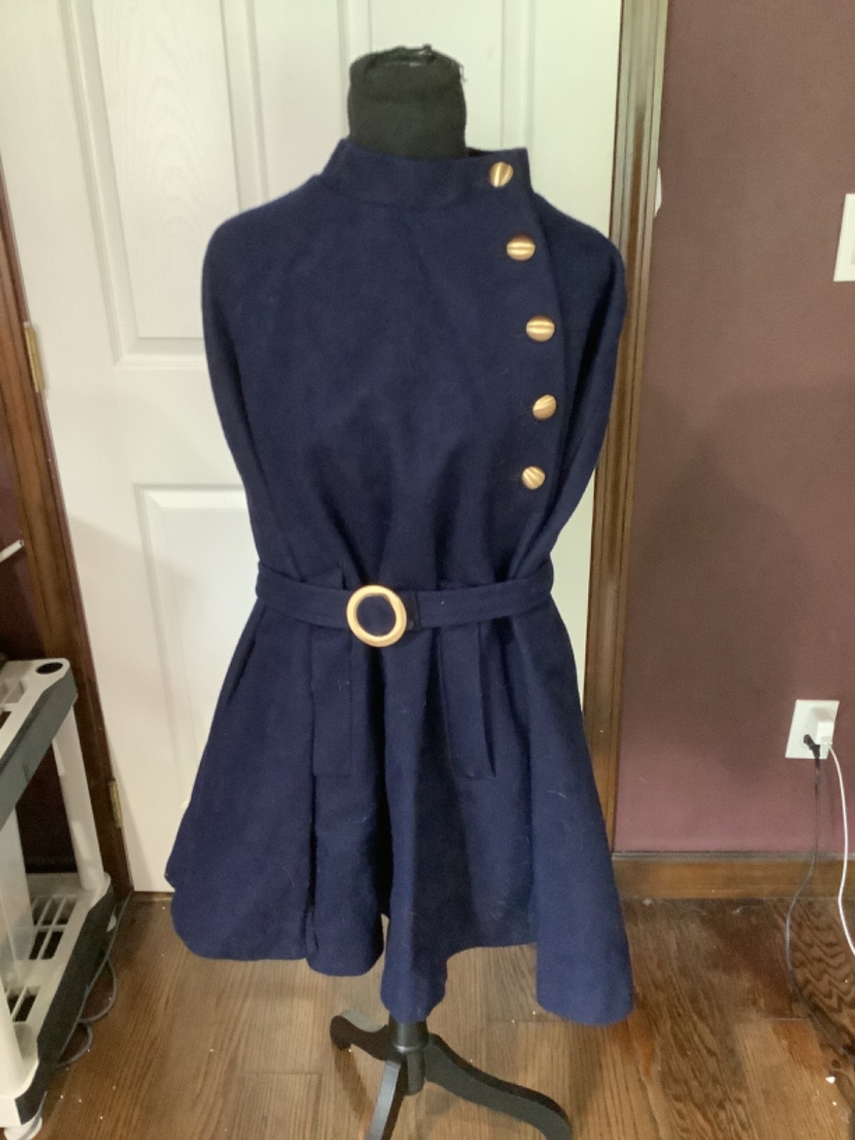 vtg 1960s Jerold Navy blue wool cape coat w/ gold buttons O/S