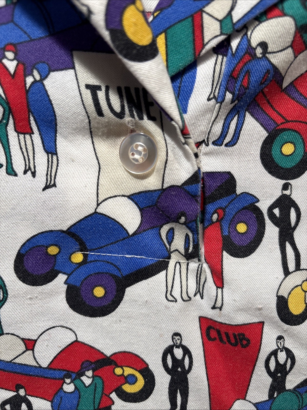 Vintage Cheryl Tiegs Sears Button Up Shirt Women 8 Stylized Print 1/2 Sleeve
