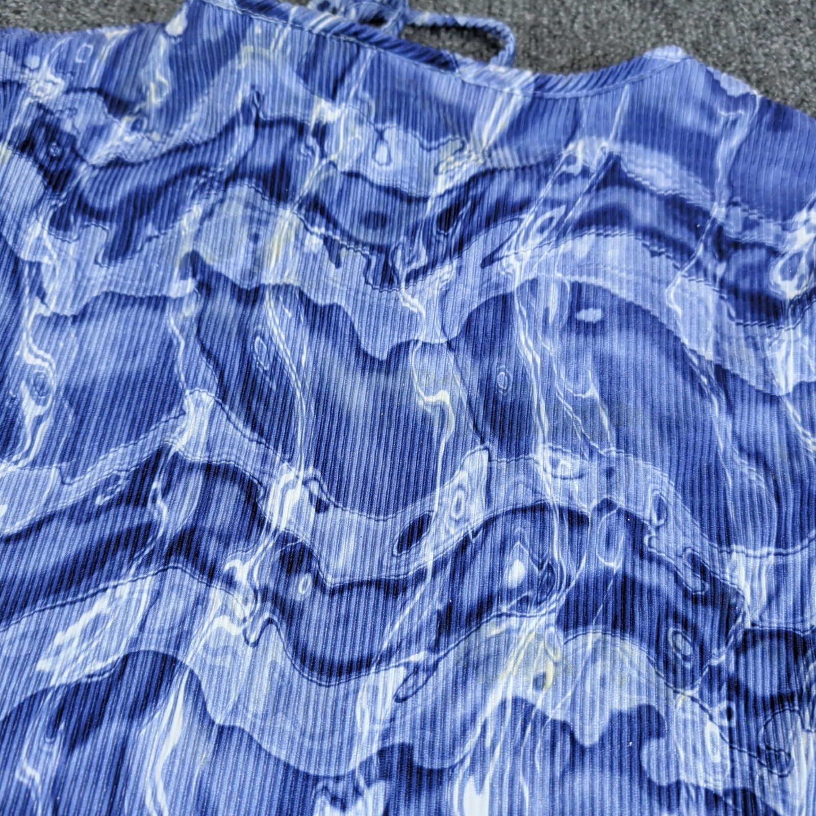 Rave Girl Vintage 90s Plissé Lace Up Top Women L Blue Marble Water Print Y2K