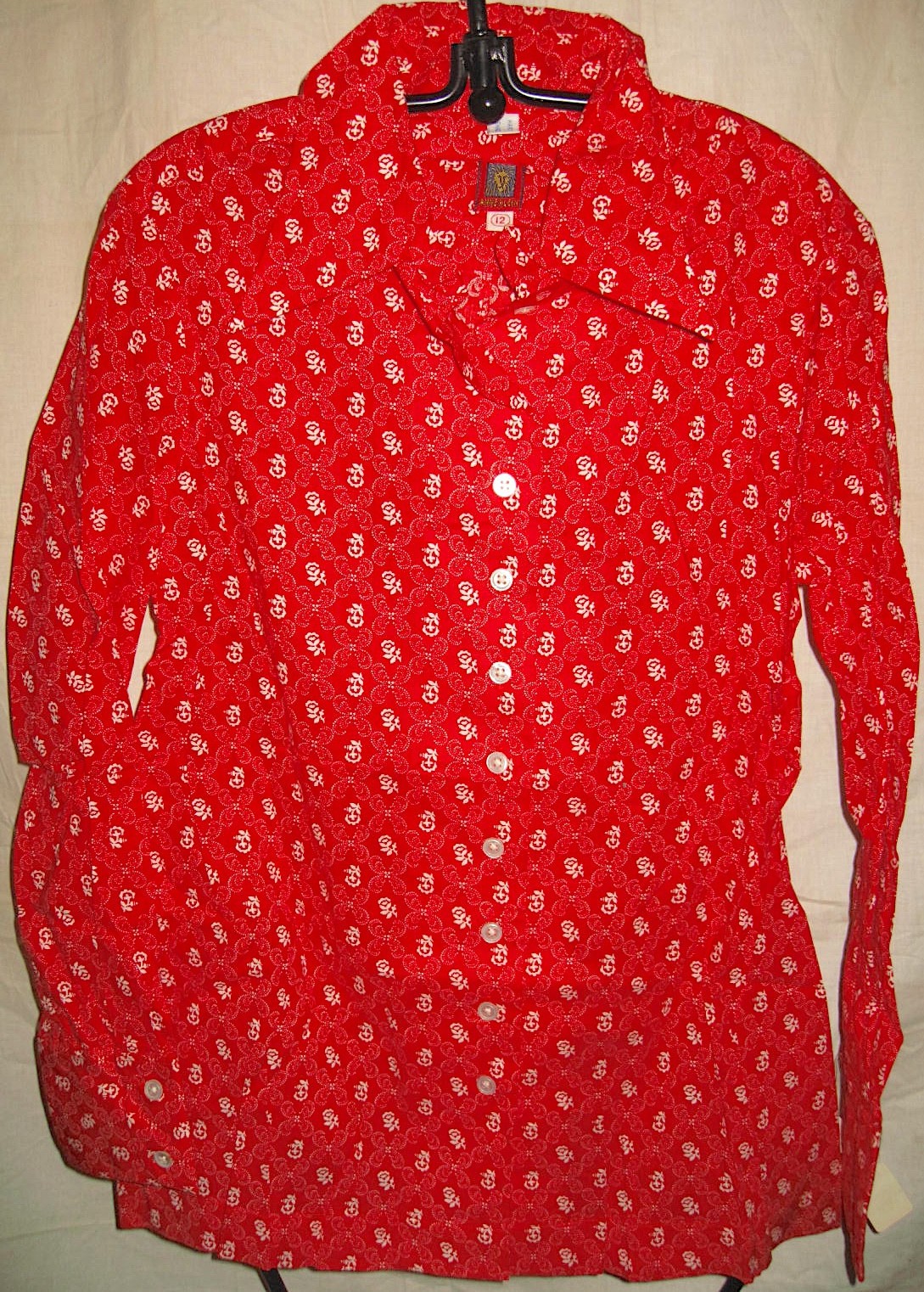 Anne Klein Vintage 1970s Blouse Red White Roses Bandana Print Deadstock Womens