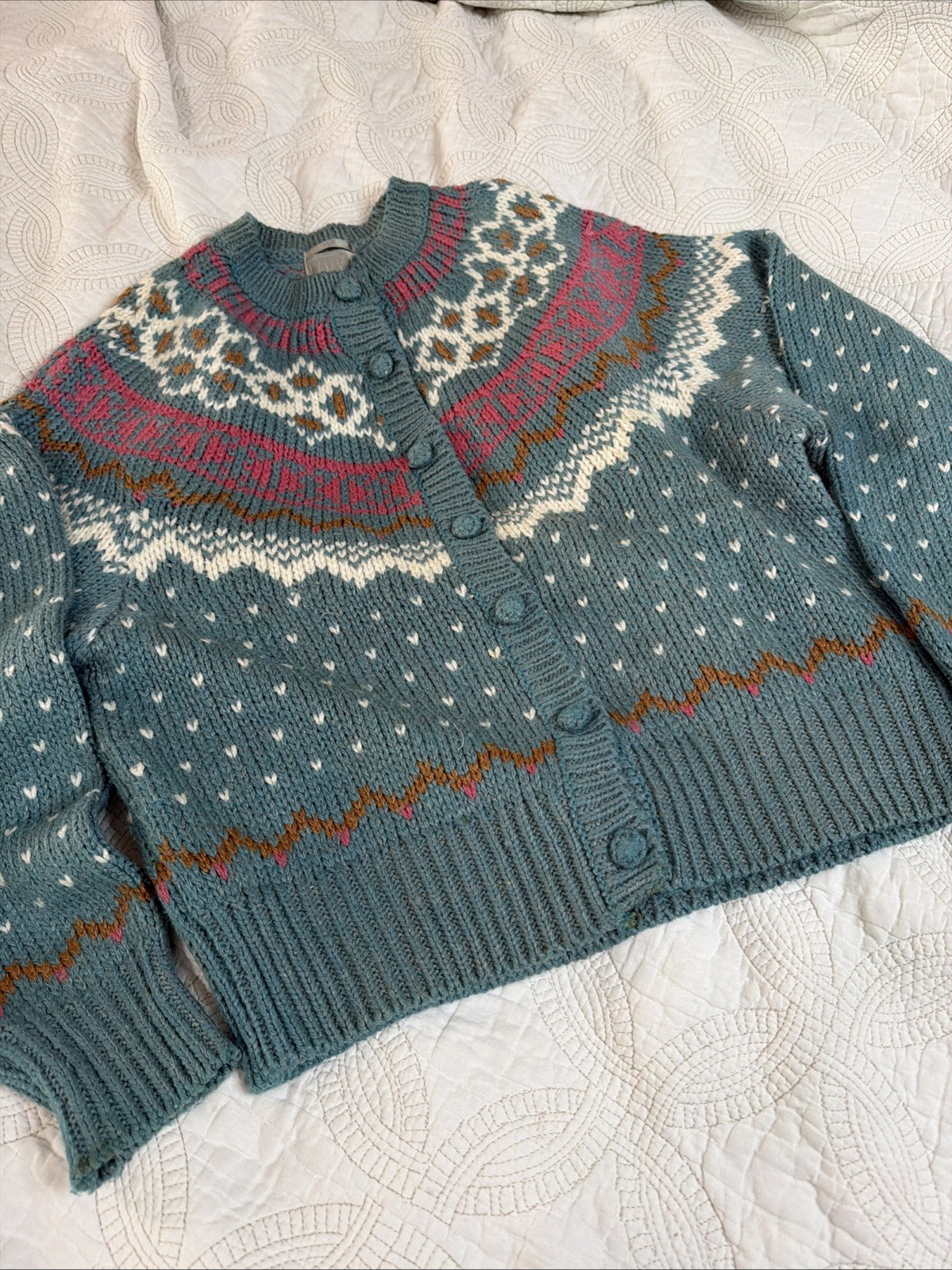 Vintage IVY Hand Knit Fair Isle Cardigan from 1989 Women’s Small
