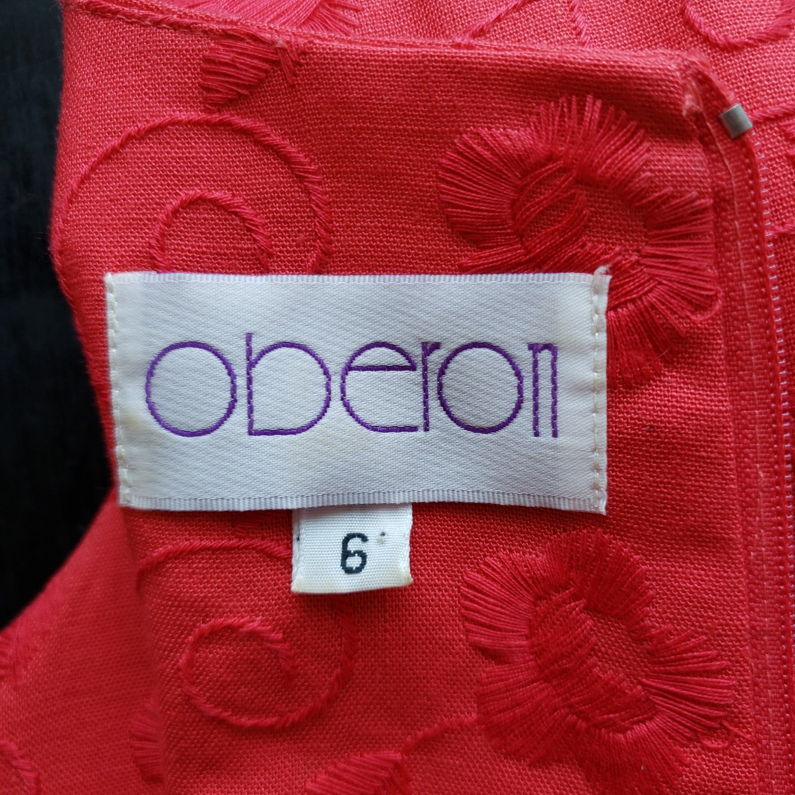 Oberon Dress 6 Embroidered Linen Blend Sheath Poppy Red Short Sleeve Knee Length