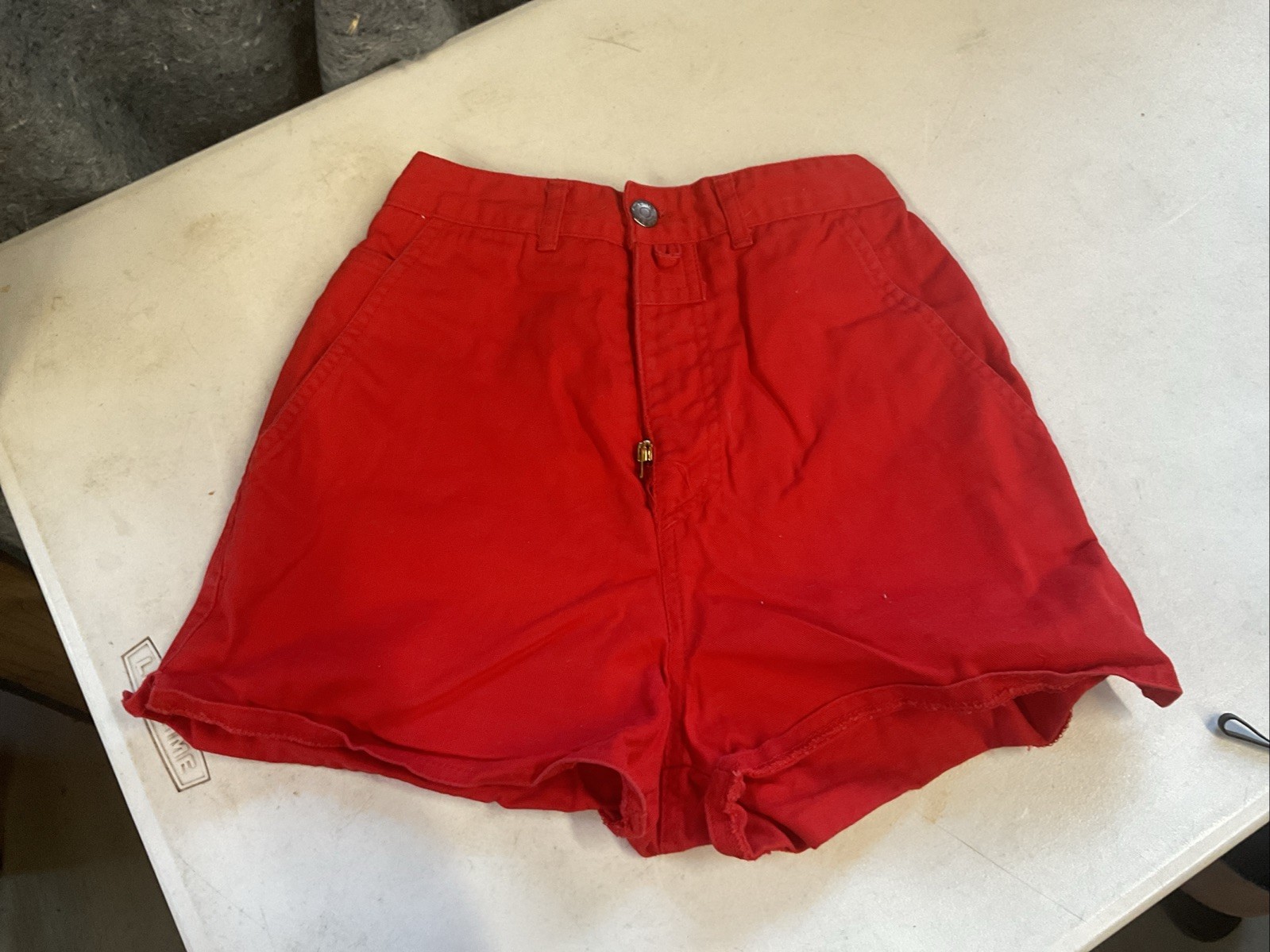 Vintage 1970s Chemin De Fer Red Jean Shorts Kids Xl
