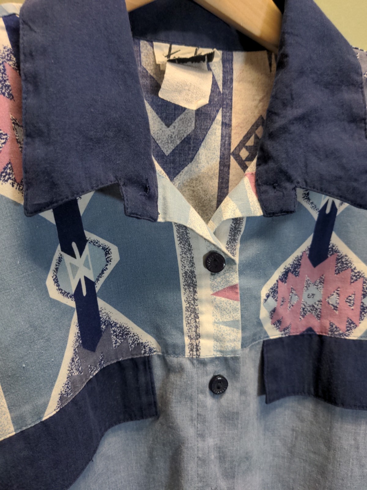 Vintage Tapestry Brand*Large* Western Print Button Up Chambray Top EUC*Sh. Pads