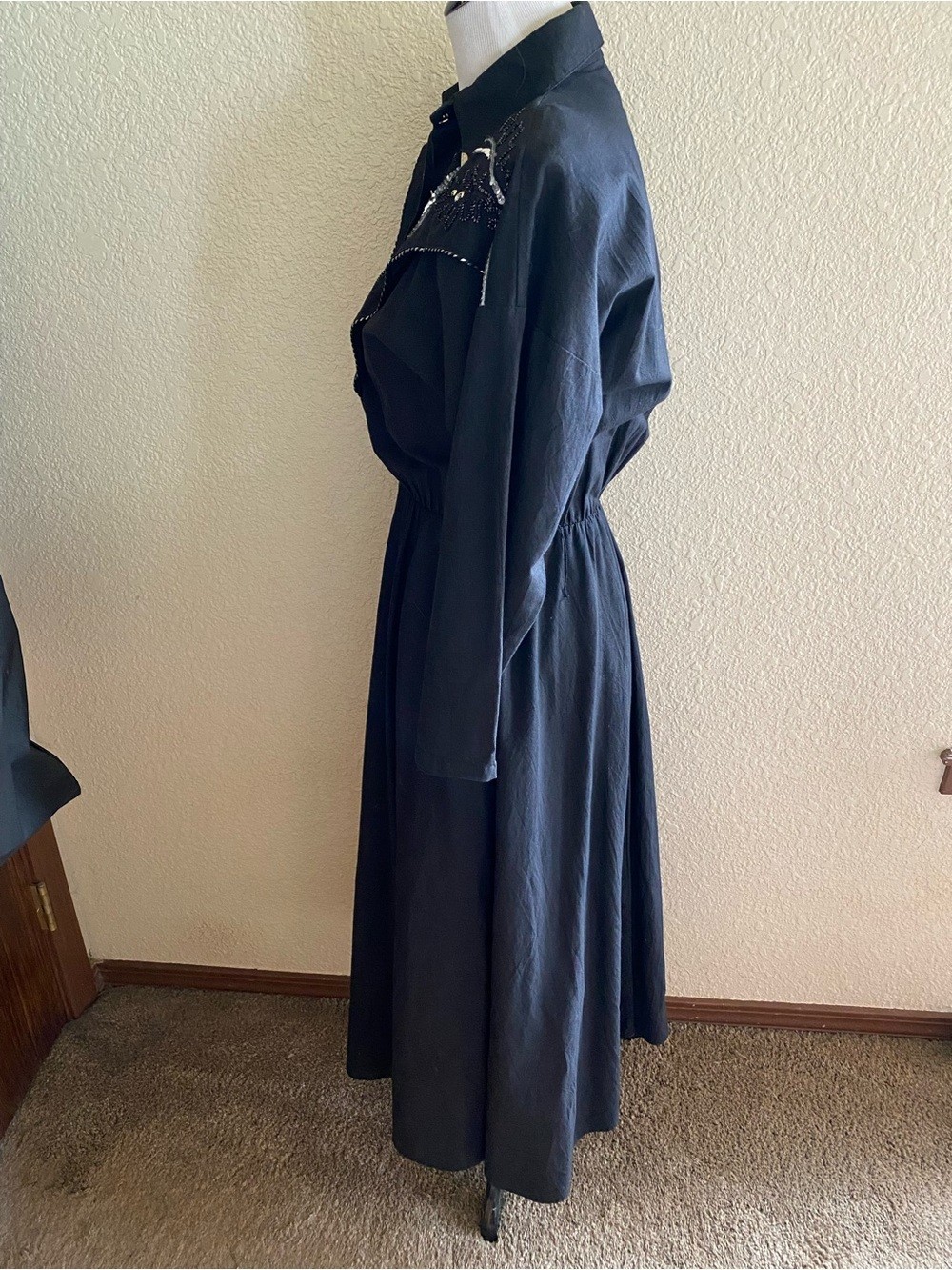 Lilia Smitty Vintage Black Western Shirt Dress Embellished A Line Full Skirt 5/6