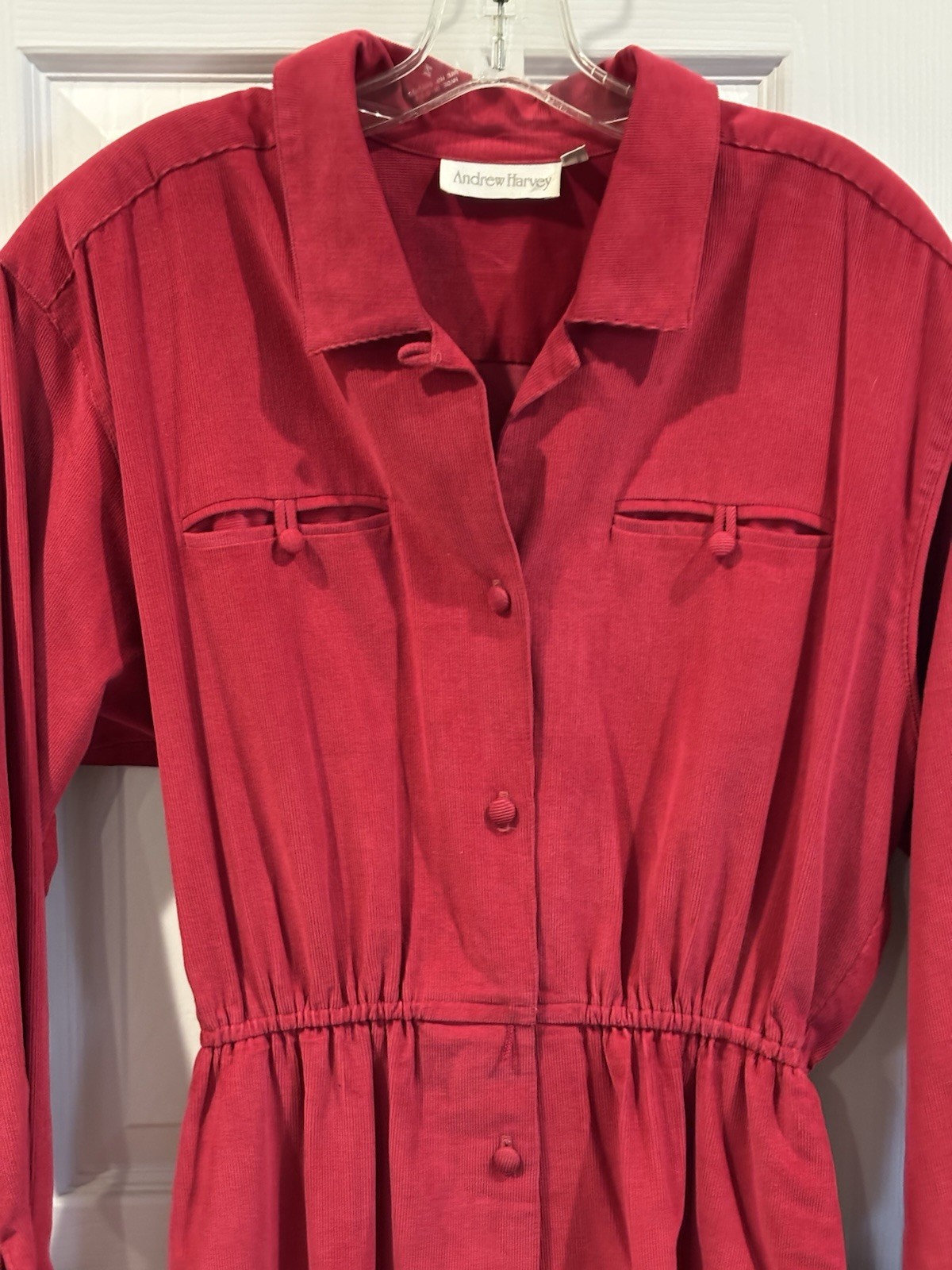 Vintage Andrew Harvey Corduroy Red Long-Sleeve Dress – NWT- Women’s Size 12