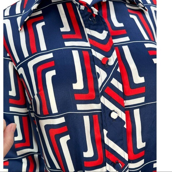 VINTAGE 70’s LANVIN Paris Red White & Blue Long sleeve Shirt Dress Sz 10 w/Belt