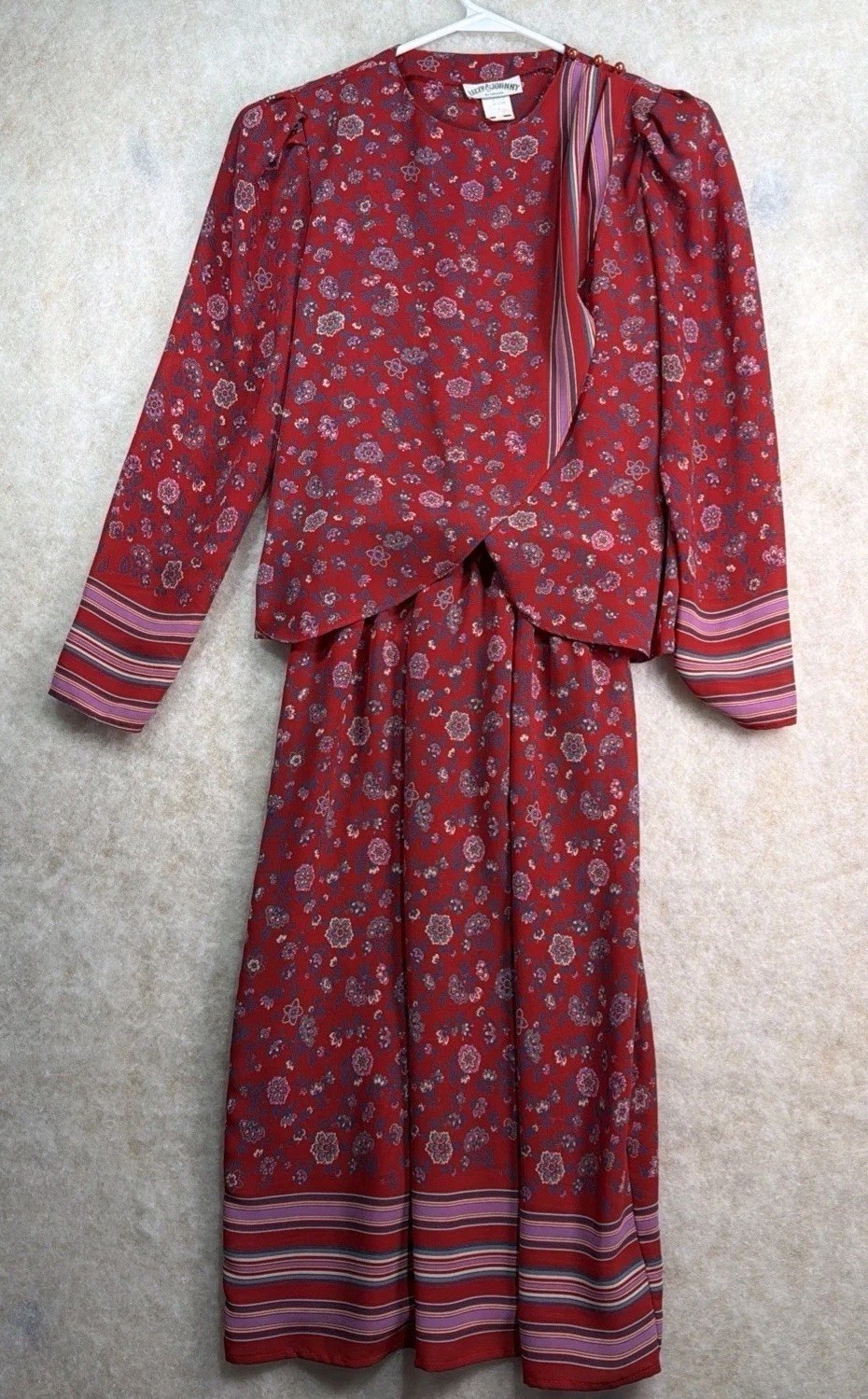 Lizzy & Johnny By Lucero 2 Piece Red Floral Dress Women’s Size 7-8